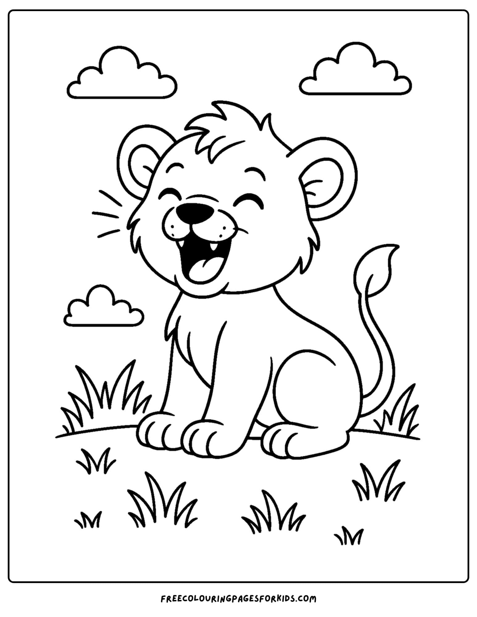 a wild animal coloring page featuring a lion cub roaring