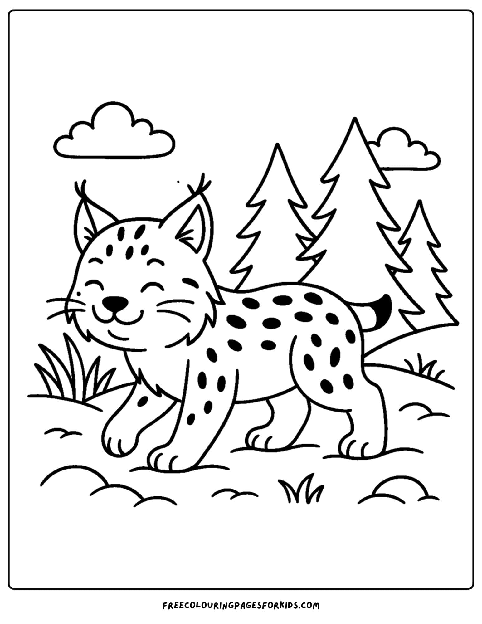 a wild animal coloring page featuring a lync walking in the snow