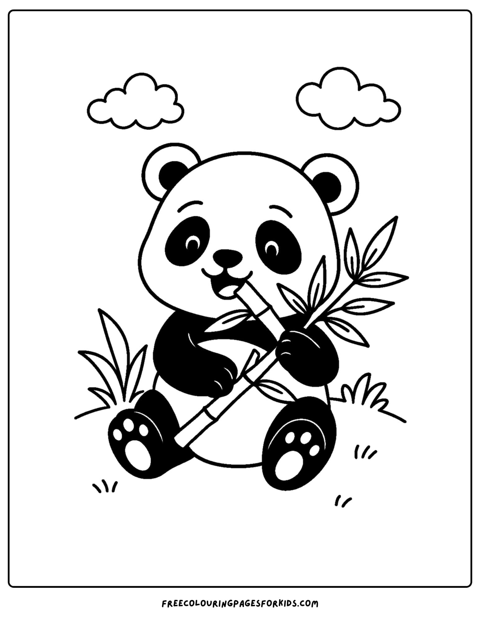 a wild animal coloring page featuring a panda eating bamboo