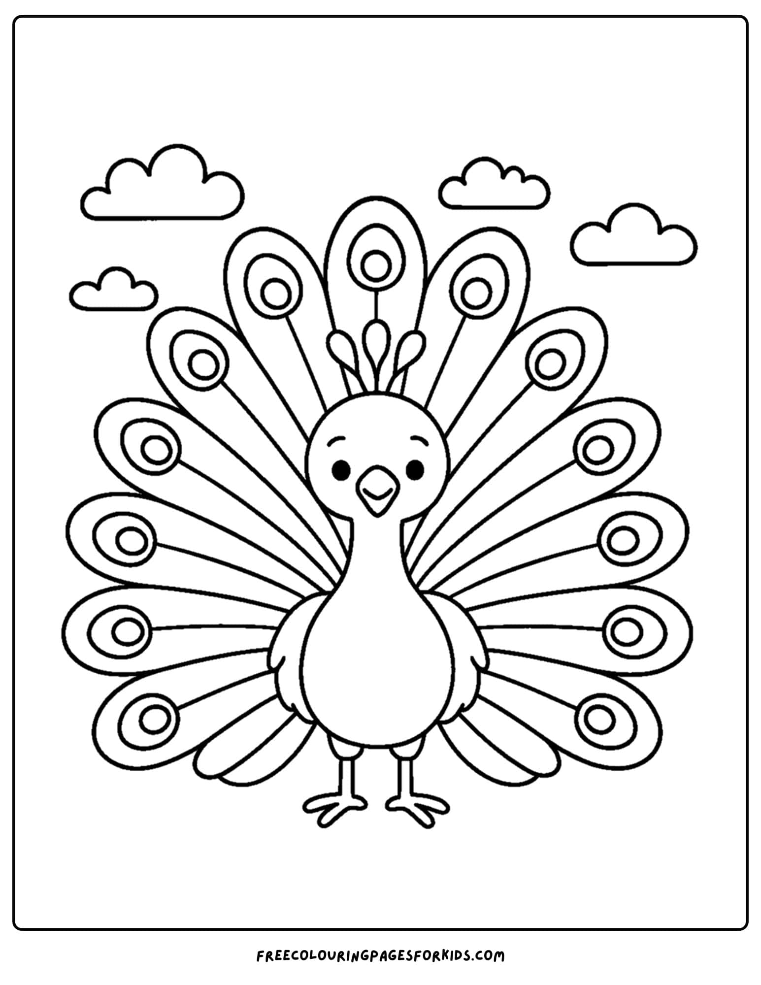 a wild animal coloring page featuring a peacock showing its feathers