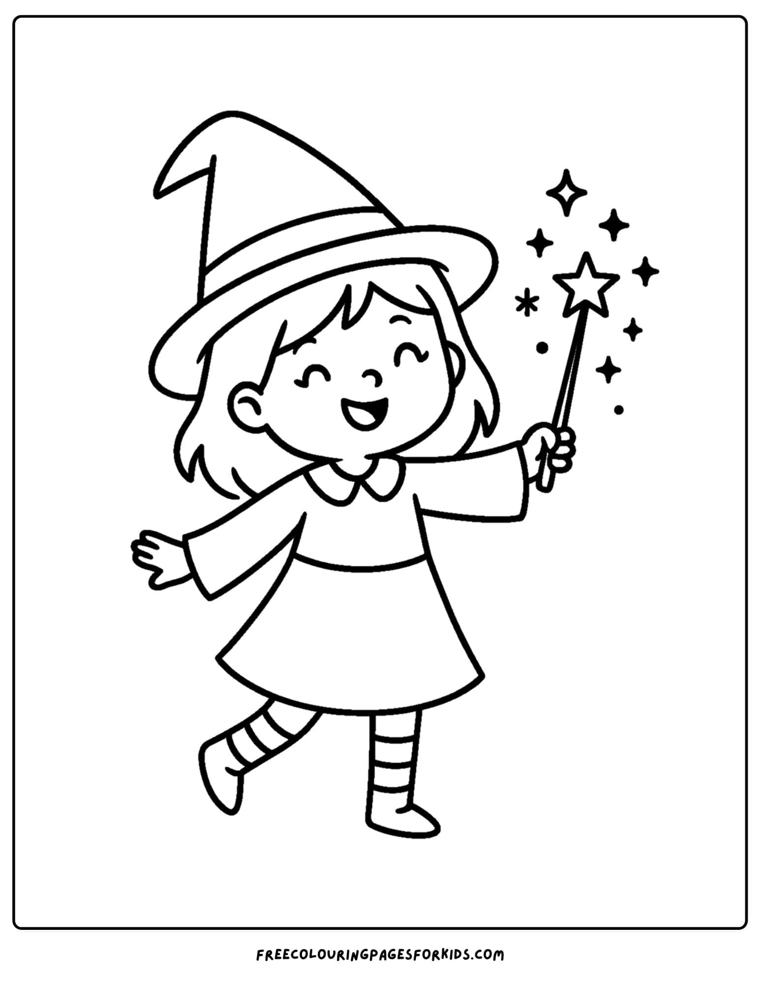 a witch casting a spell coloring page