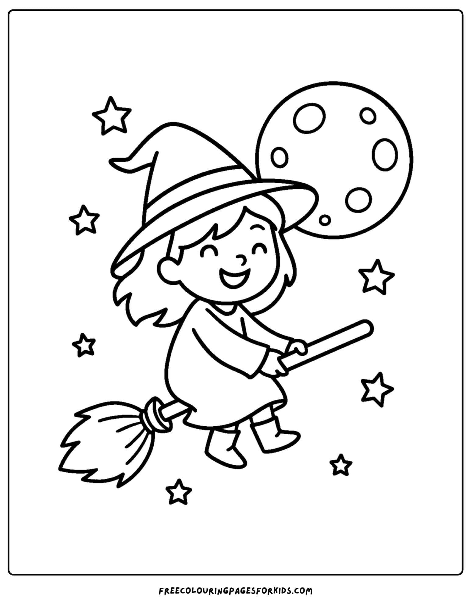 a witch flying on a broom coloring page