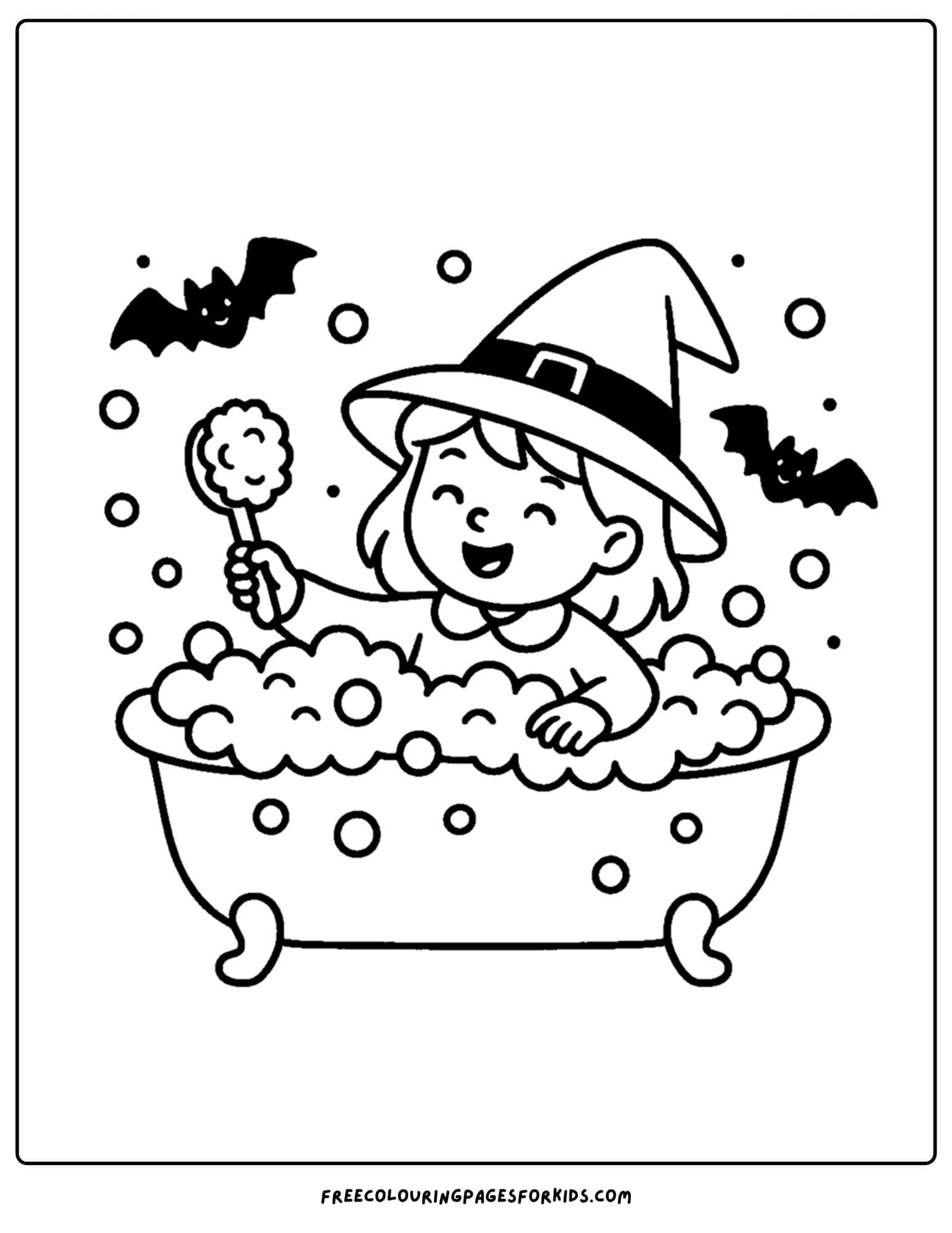 a witch taking a bath coloring page