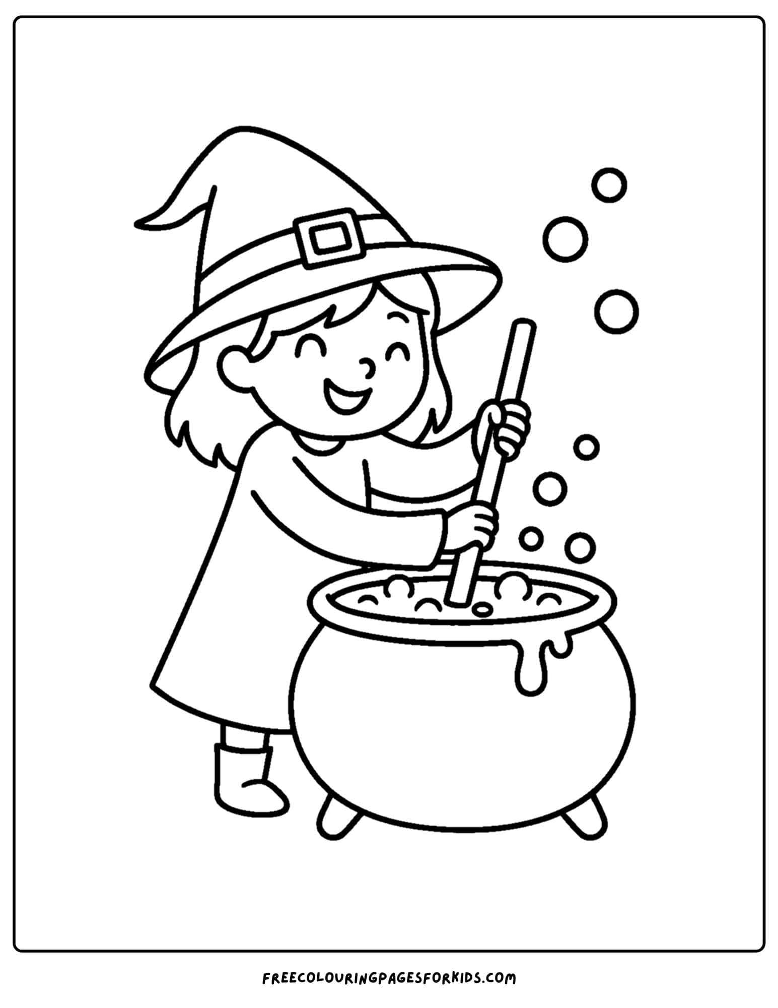a witch stirring a cauldron coloring page