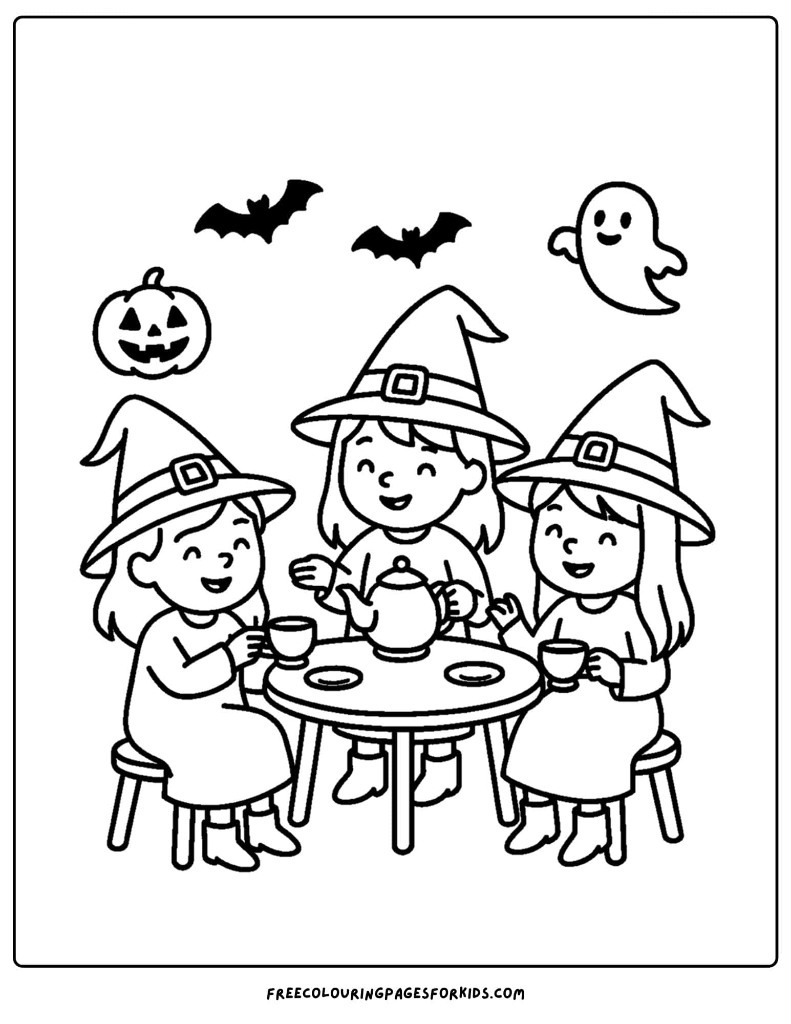 a witch tea party coloring page