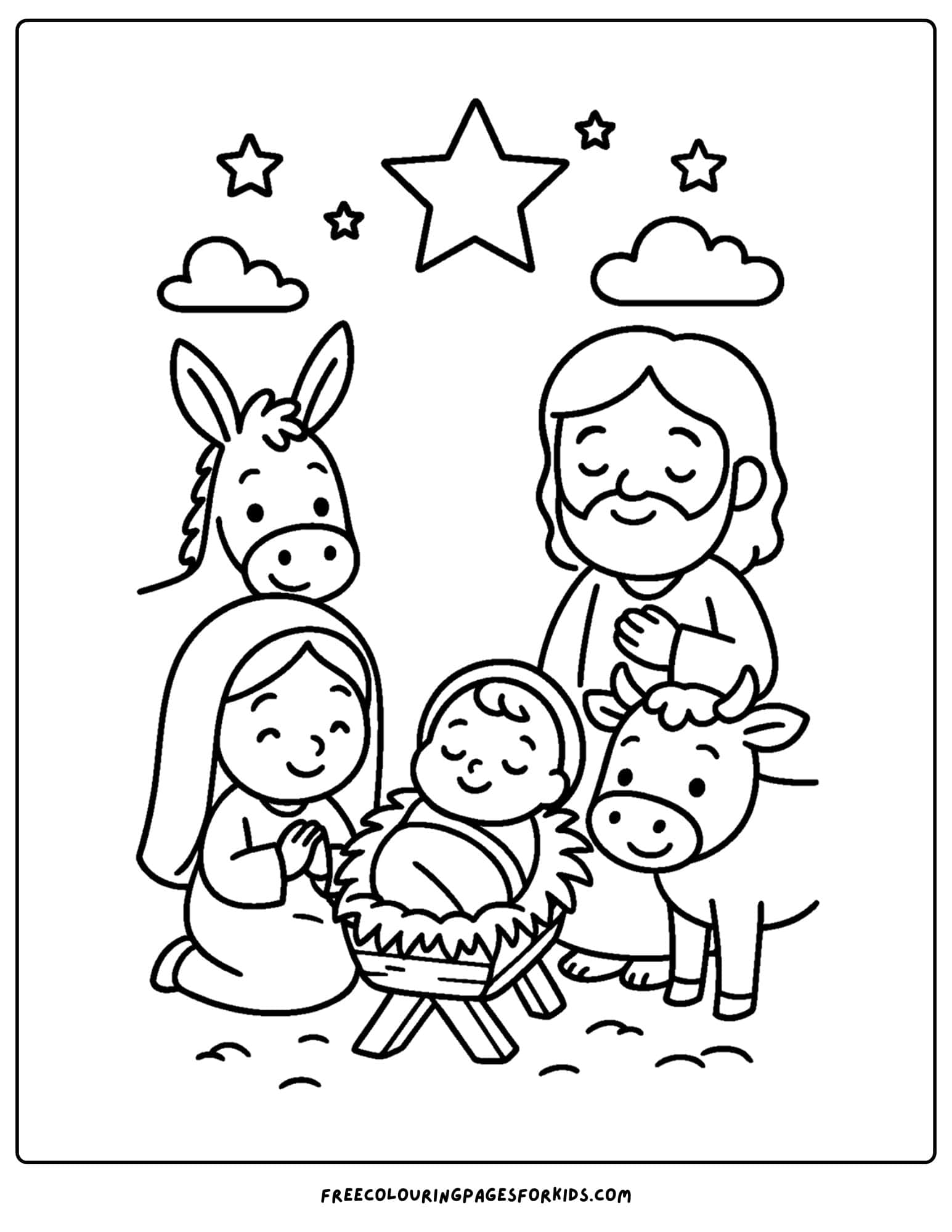 a bible coloring page of baby jesus in a manger
