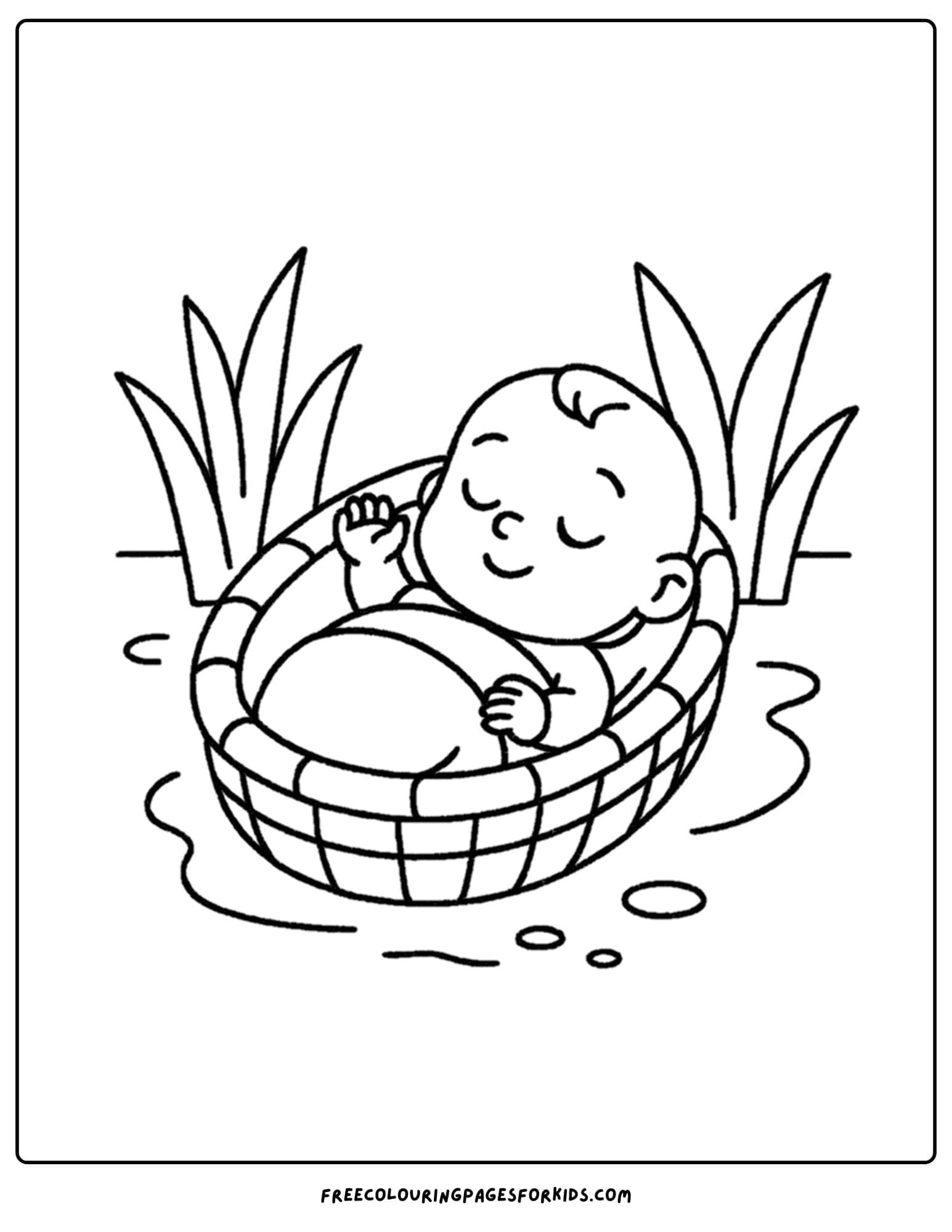 a bible coloring page of baby moses in a basket