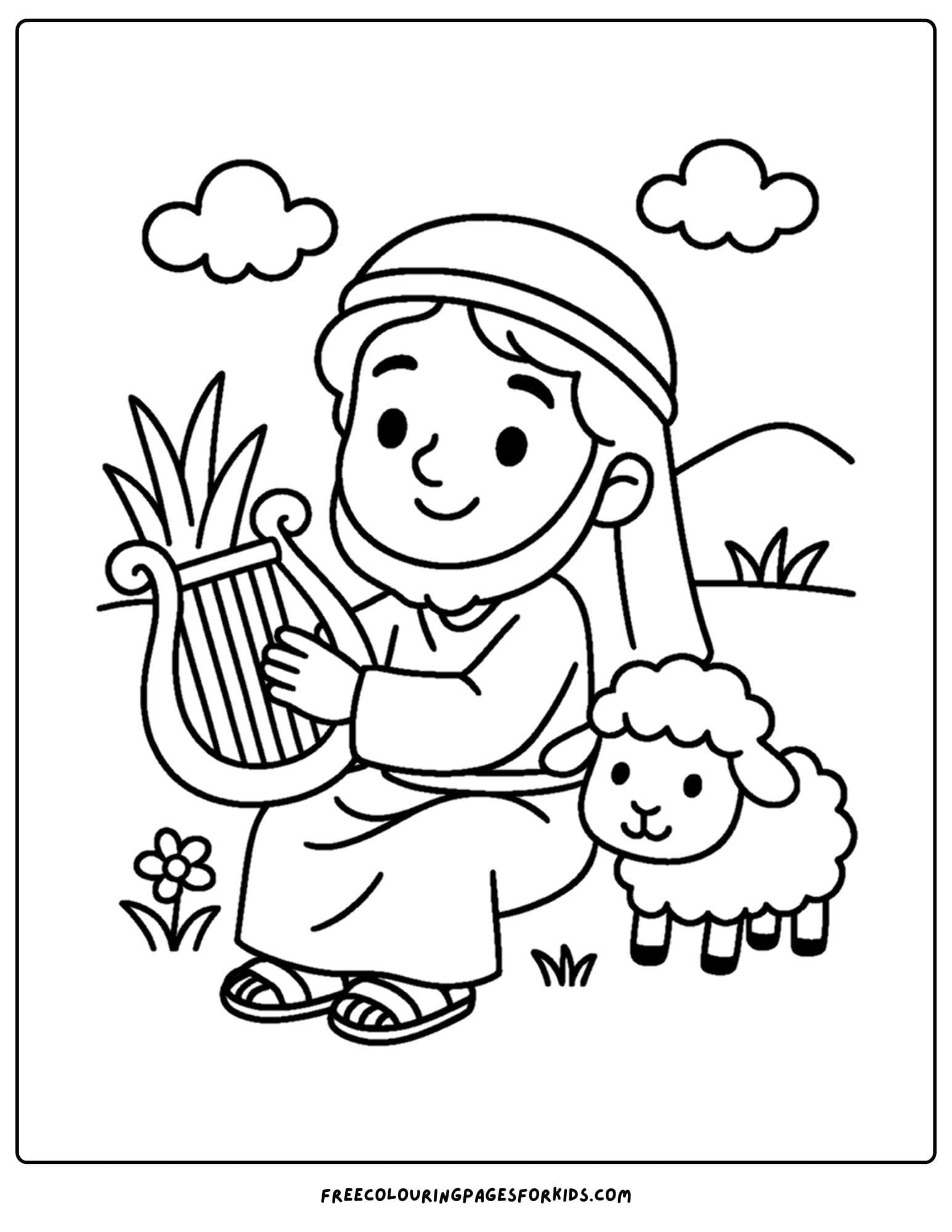a bible coloring page of david playing a harp