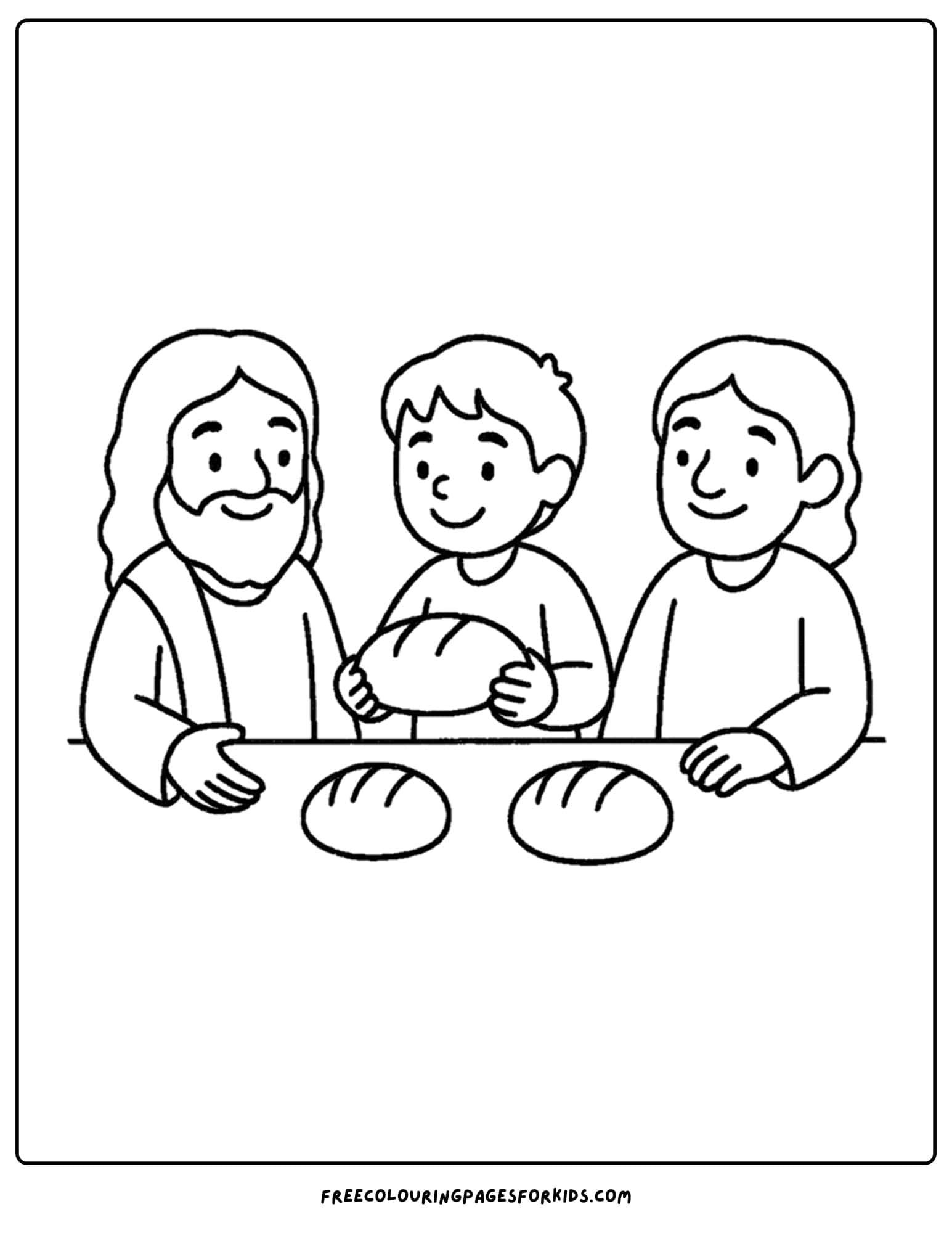 a bible coloring page of some disciples sharing bread