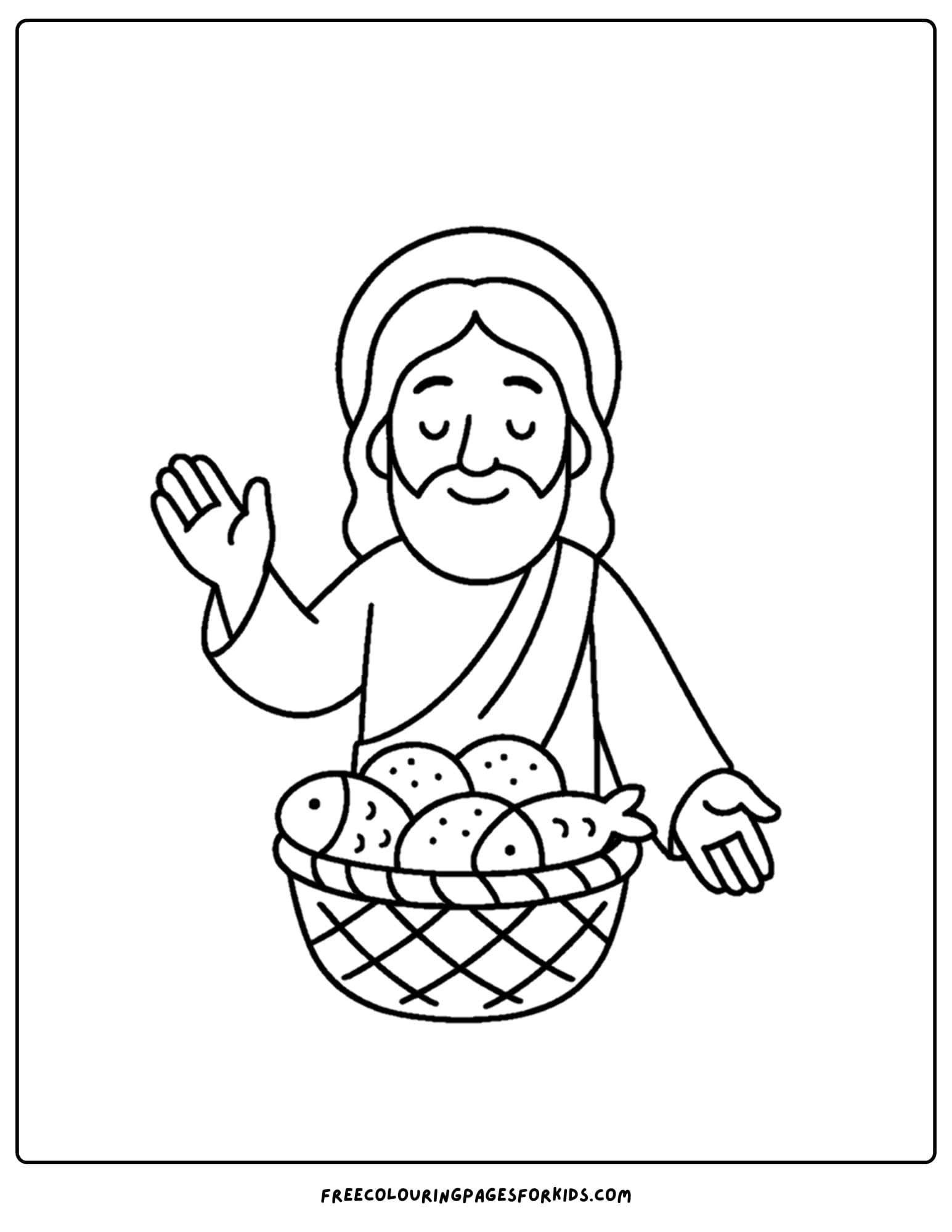 a bible coloring page of jesus blessing loaves of bread and fish