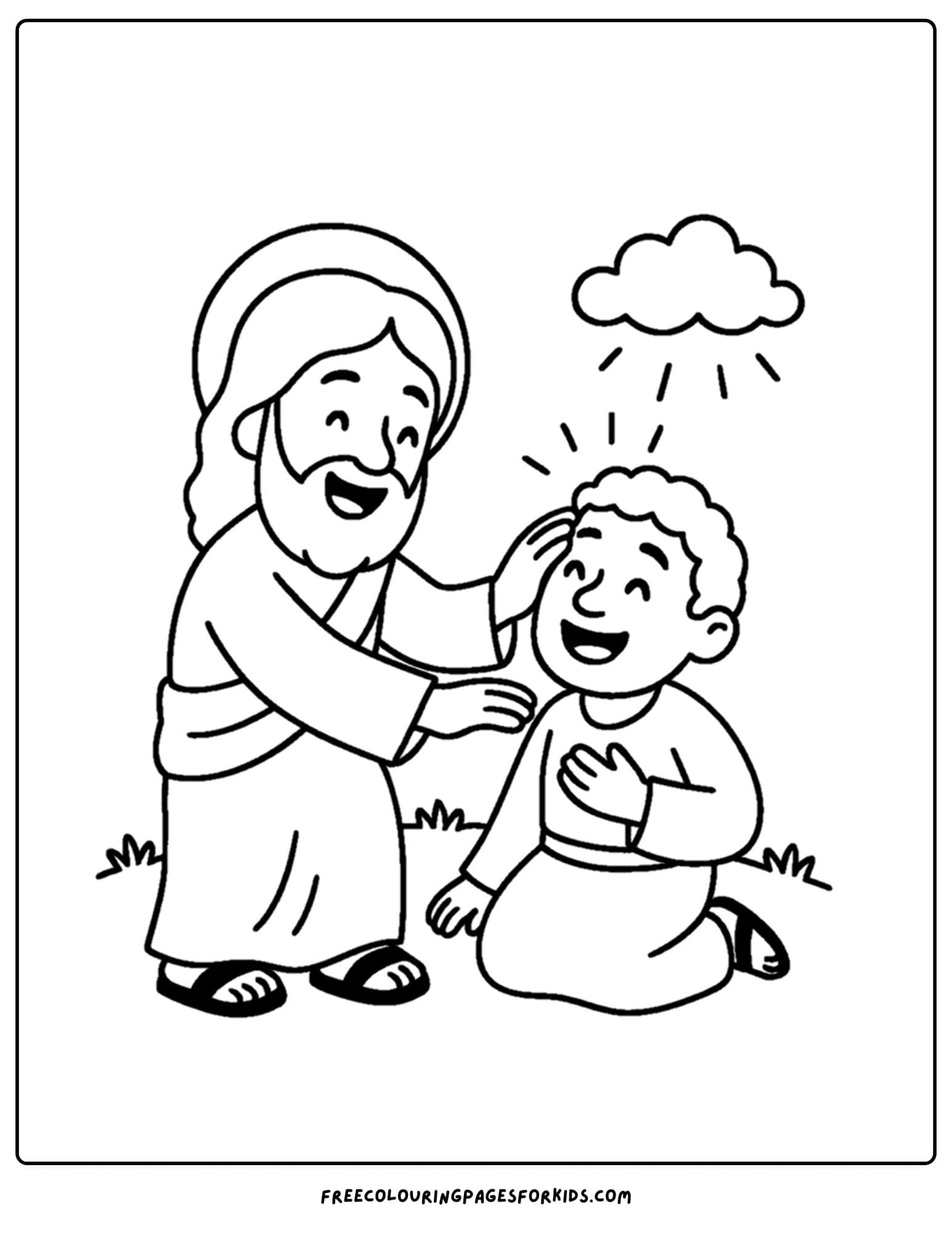 a bible coloring page of jesus healing a blind man