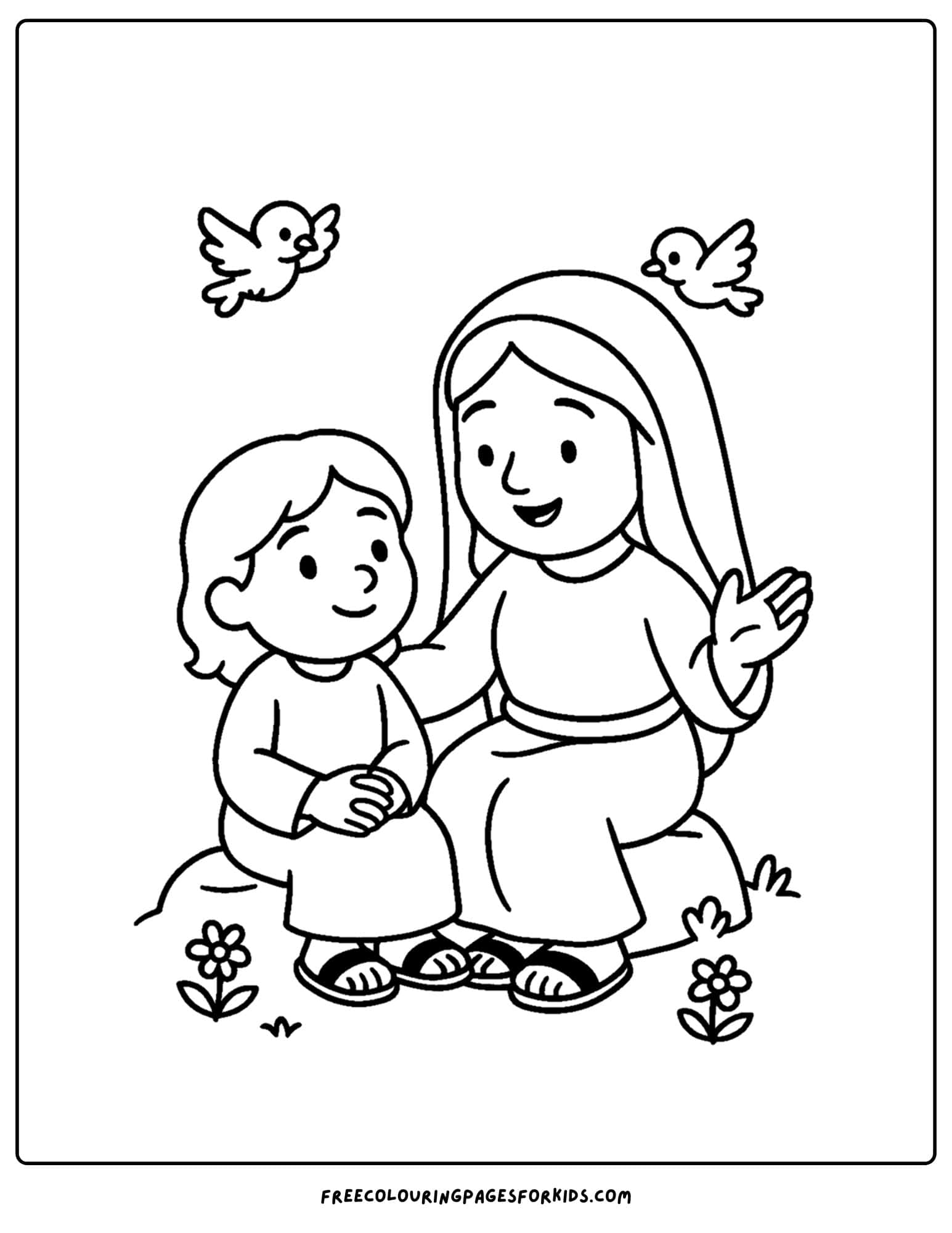 a bible coloring page of jesus listening to mary