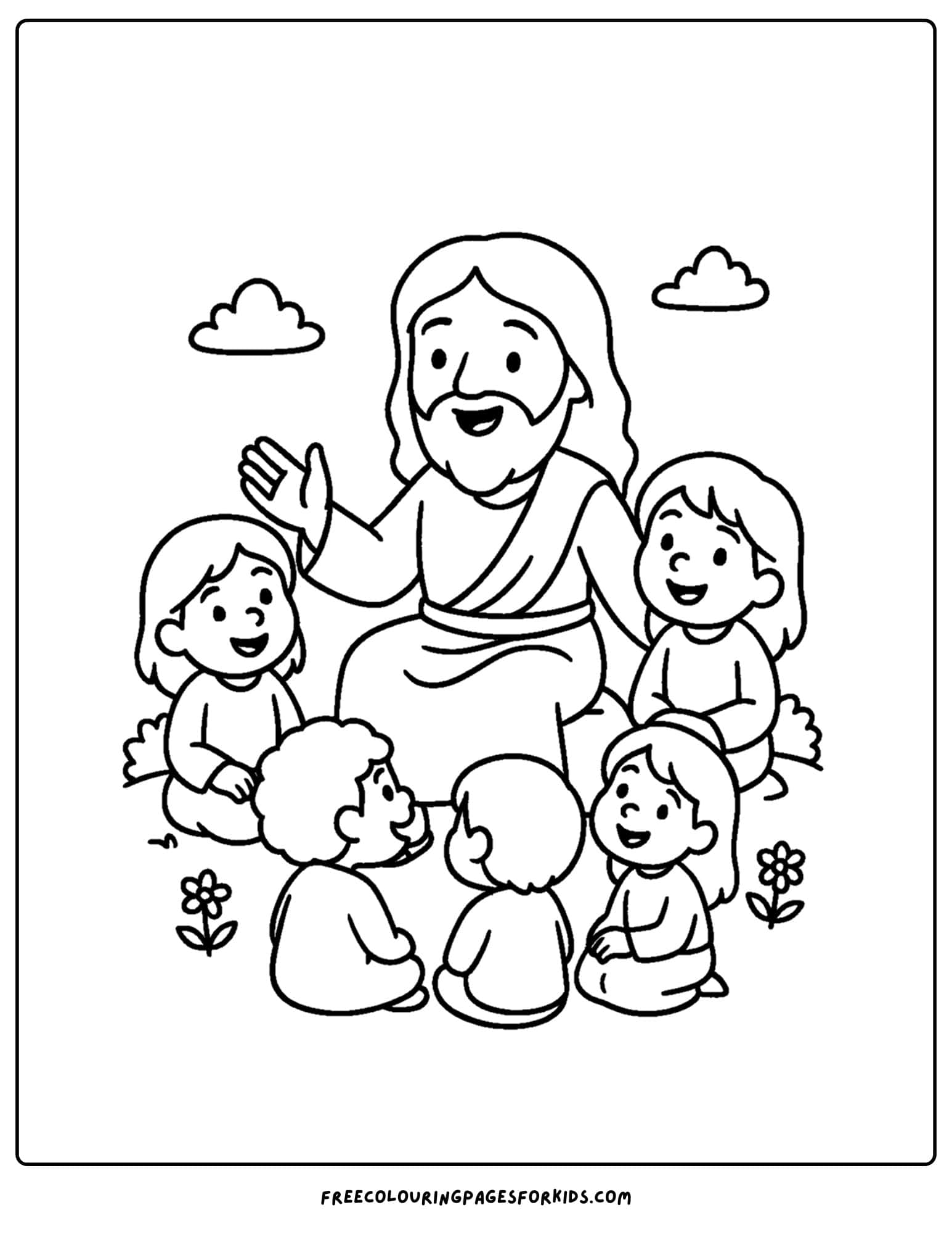 a bible coloring page of jesus teaching children