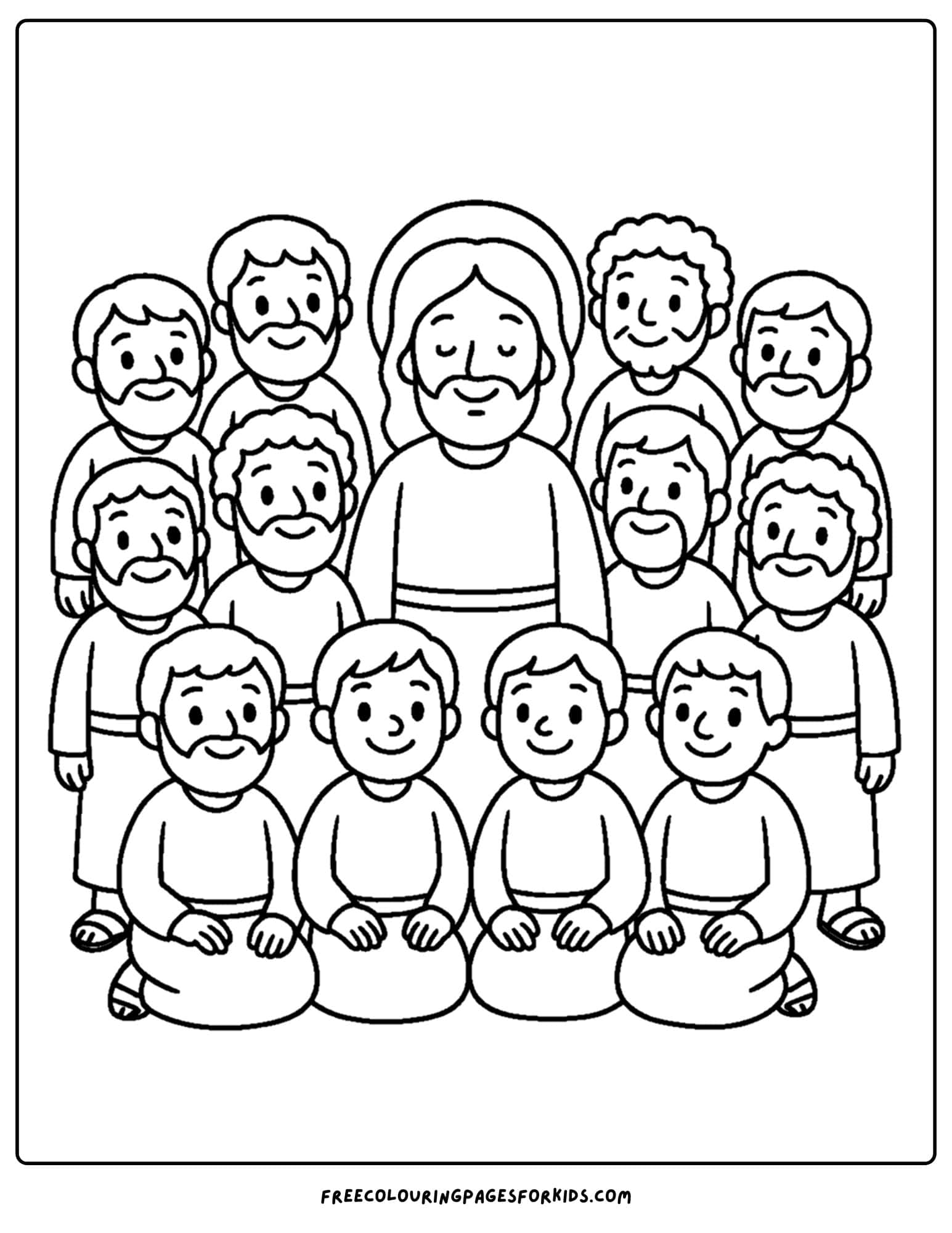 a bible coloring page of jesus and the 12 apostles