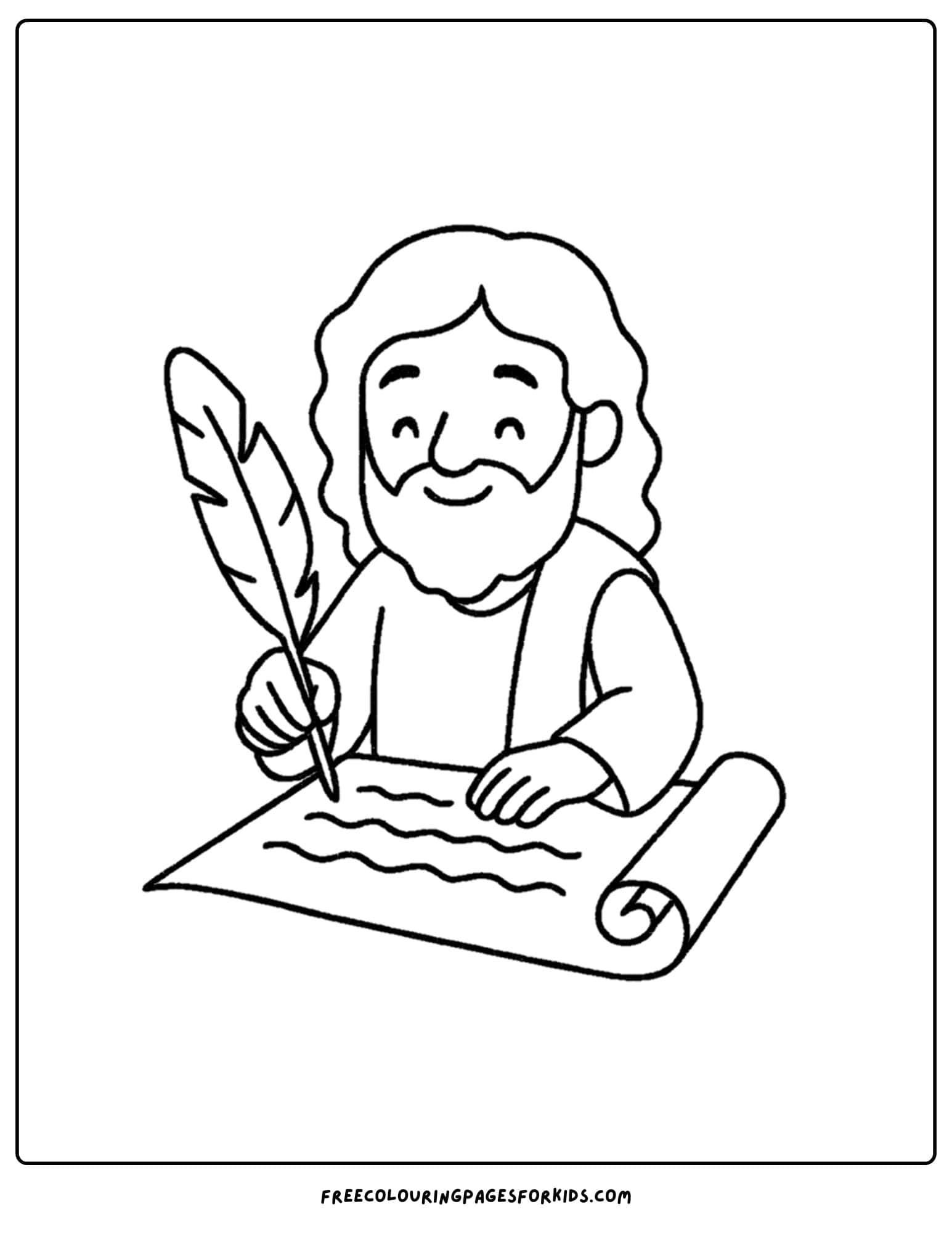 a bible coloring page of john writing on a scroll