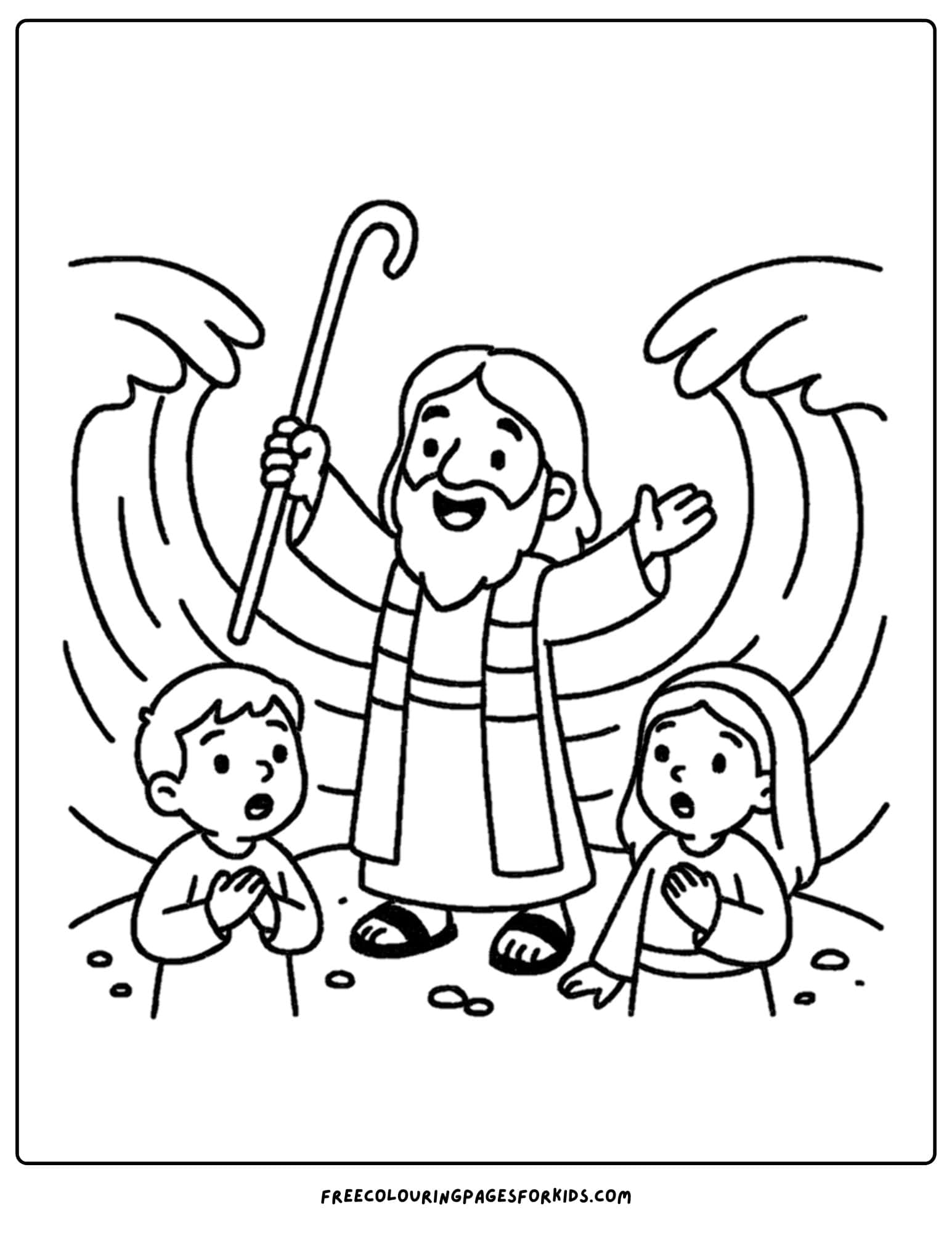 a bible coloring page of moses parting the red sea