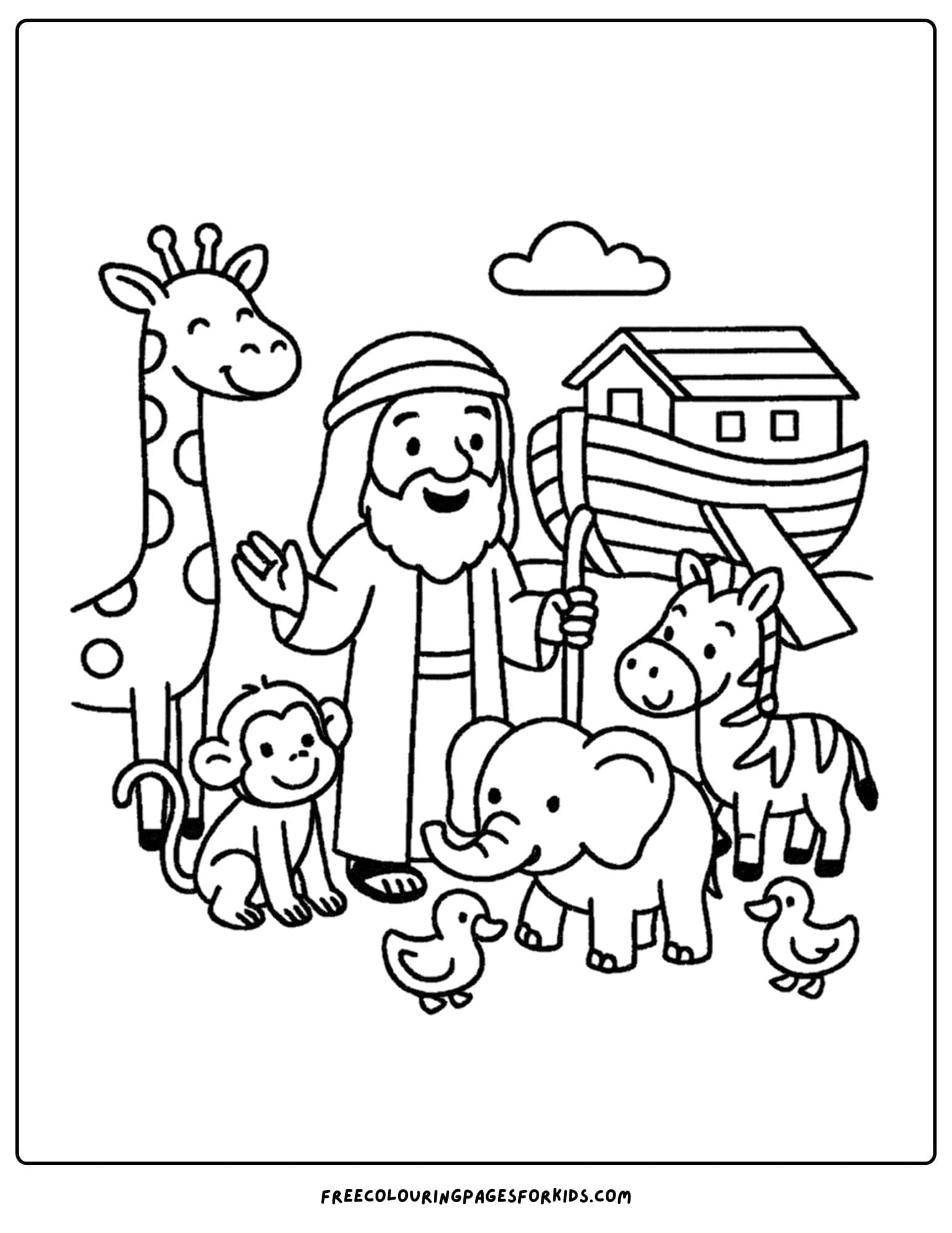 a bible coloring page of noah and animals outside the ark