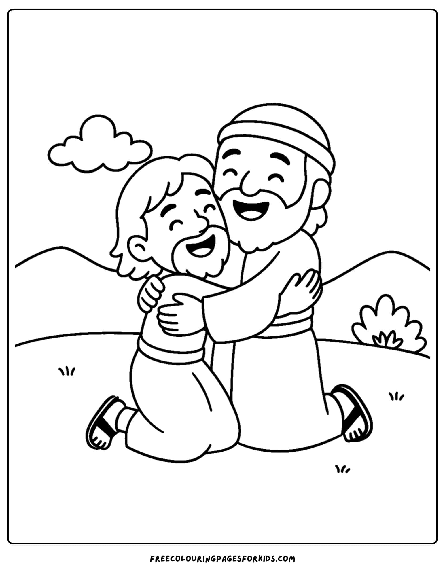 a bible coloring page of the prodigal son hugging his father