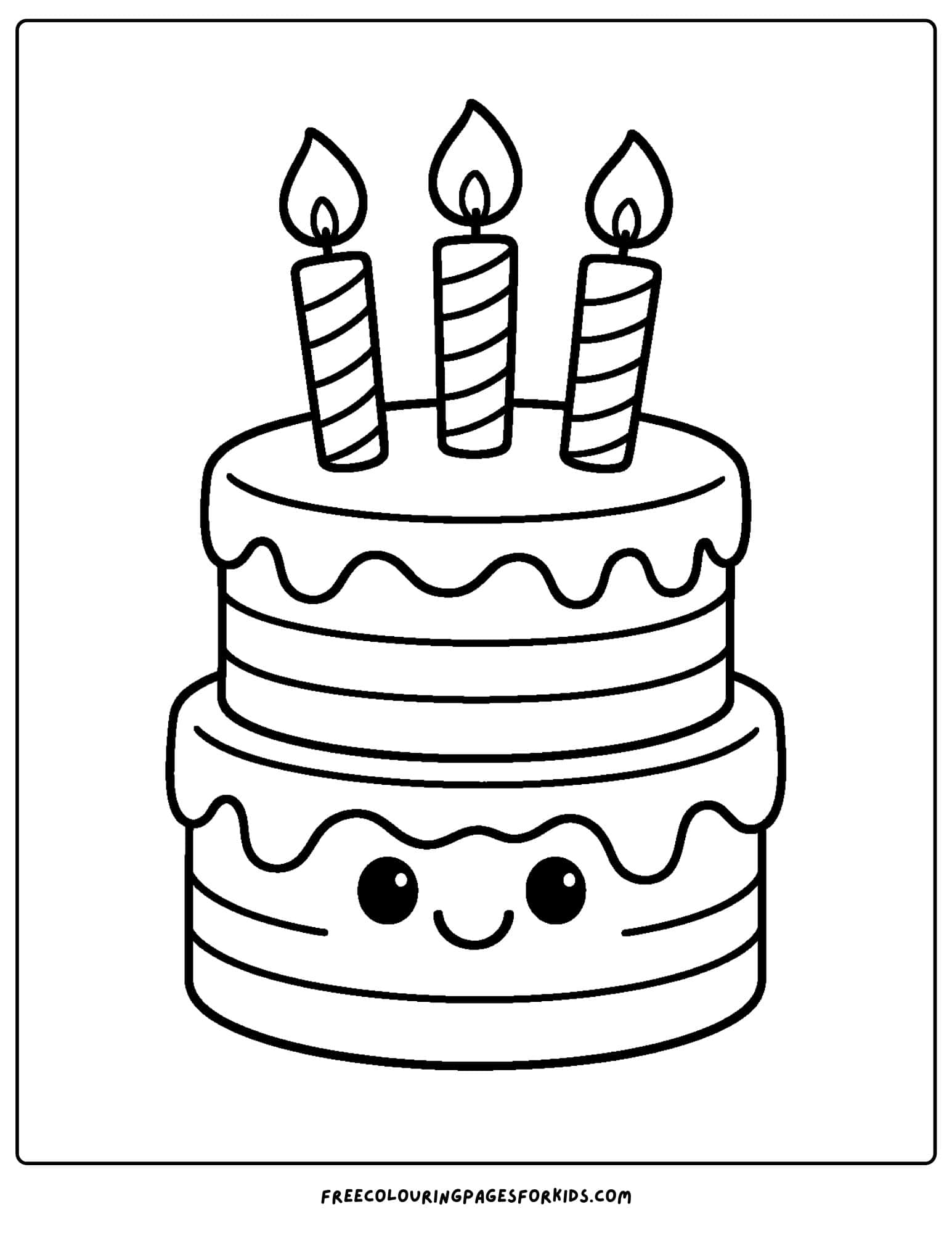 a cake coloring page of a birthday cake with candles on it
