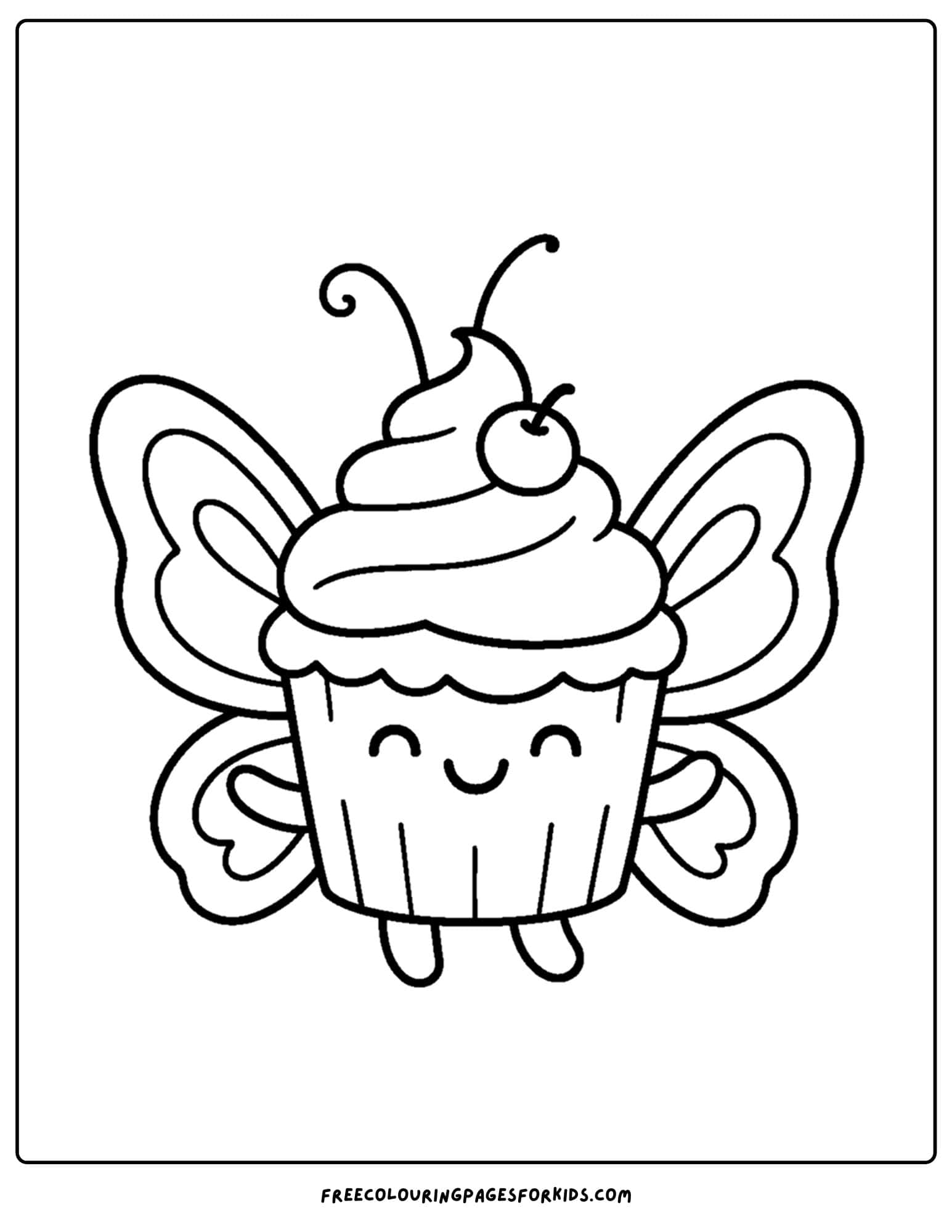 a cake coloring page of a cupcake with wings