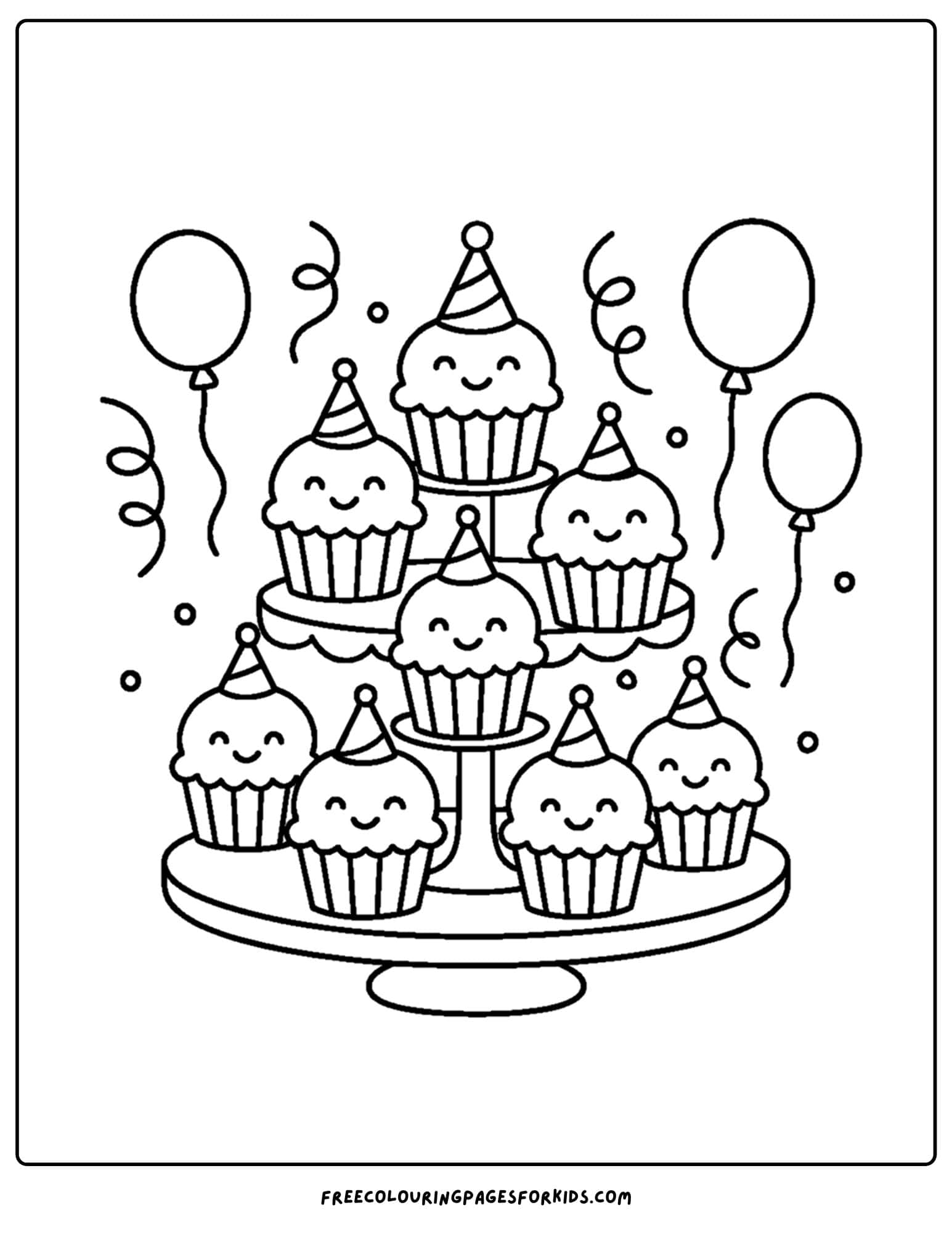 a cake coloring page of a cupcake tower