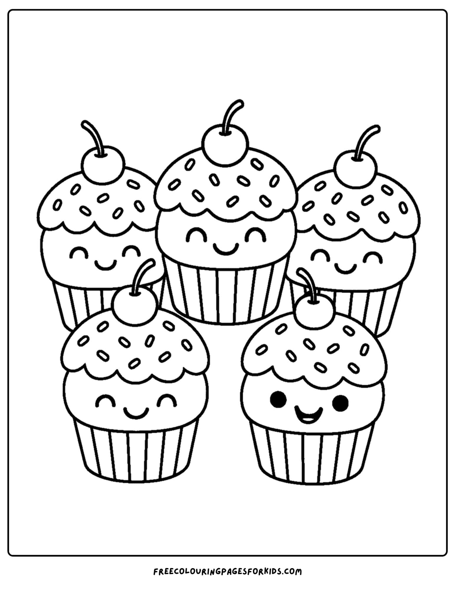 a cake coloring page of cupcakes with sprinkles
