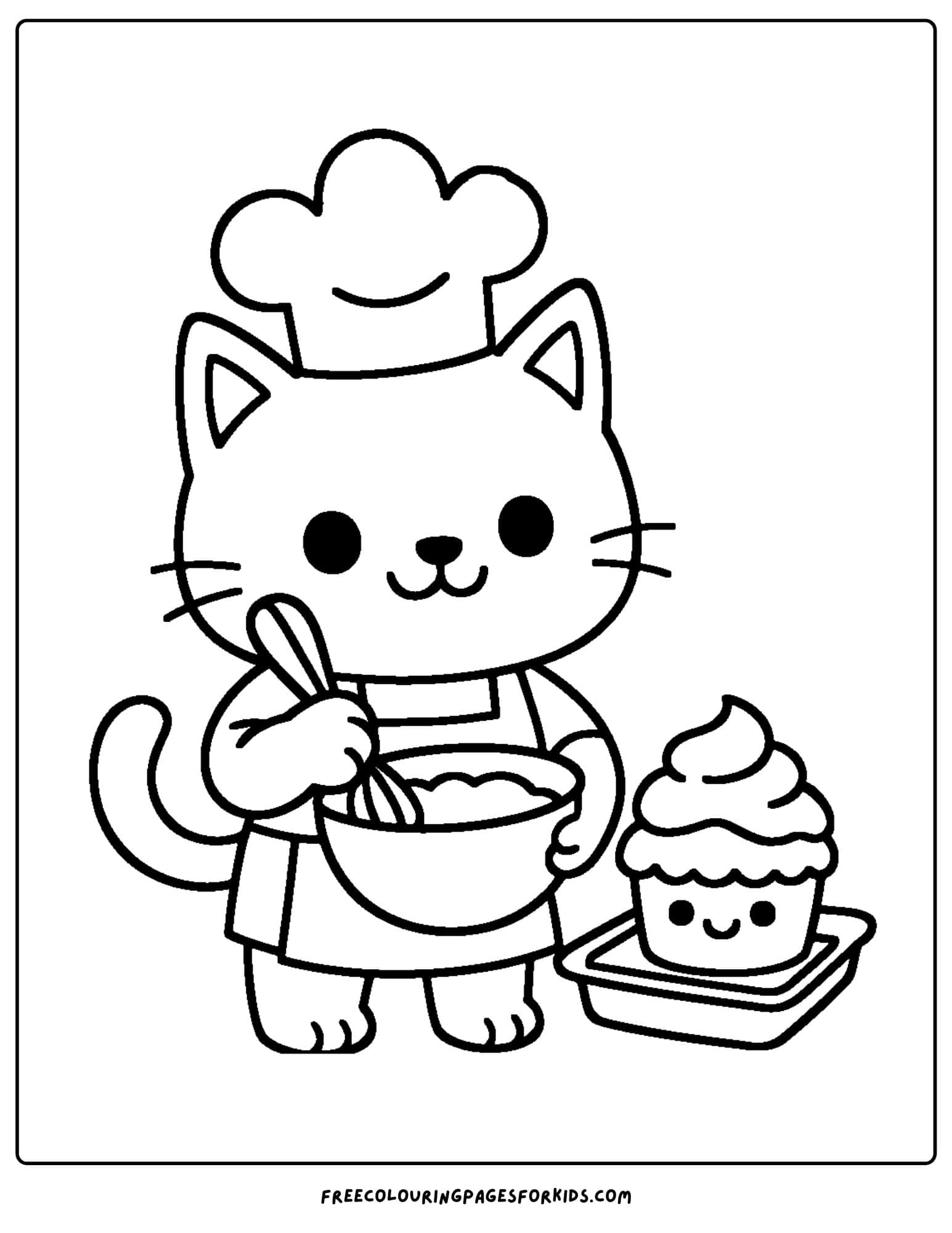 a cake coloring page of a pet chef making a cake