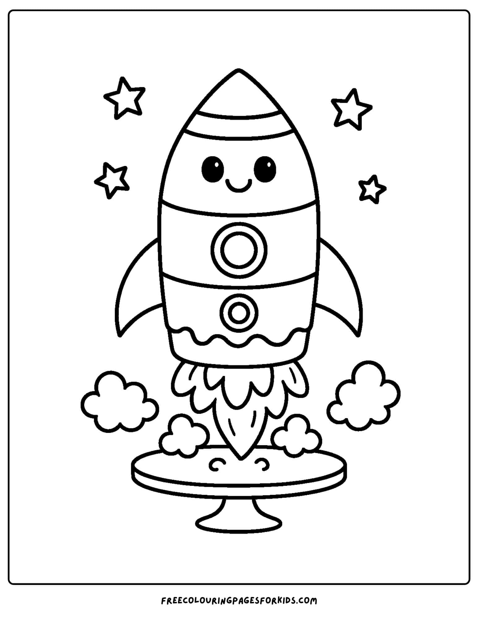 a cake coloring page of a rocket cake blasting off