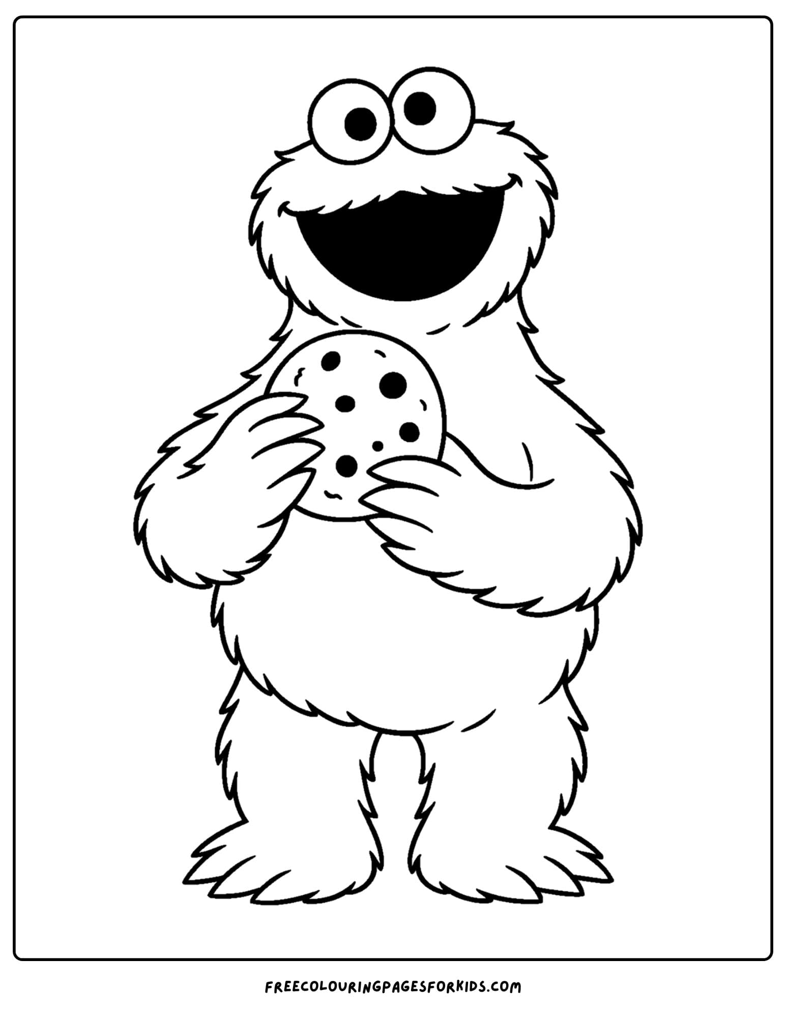 a cookie monster coloring page of cookie monster eating a giant cookie