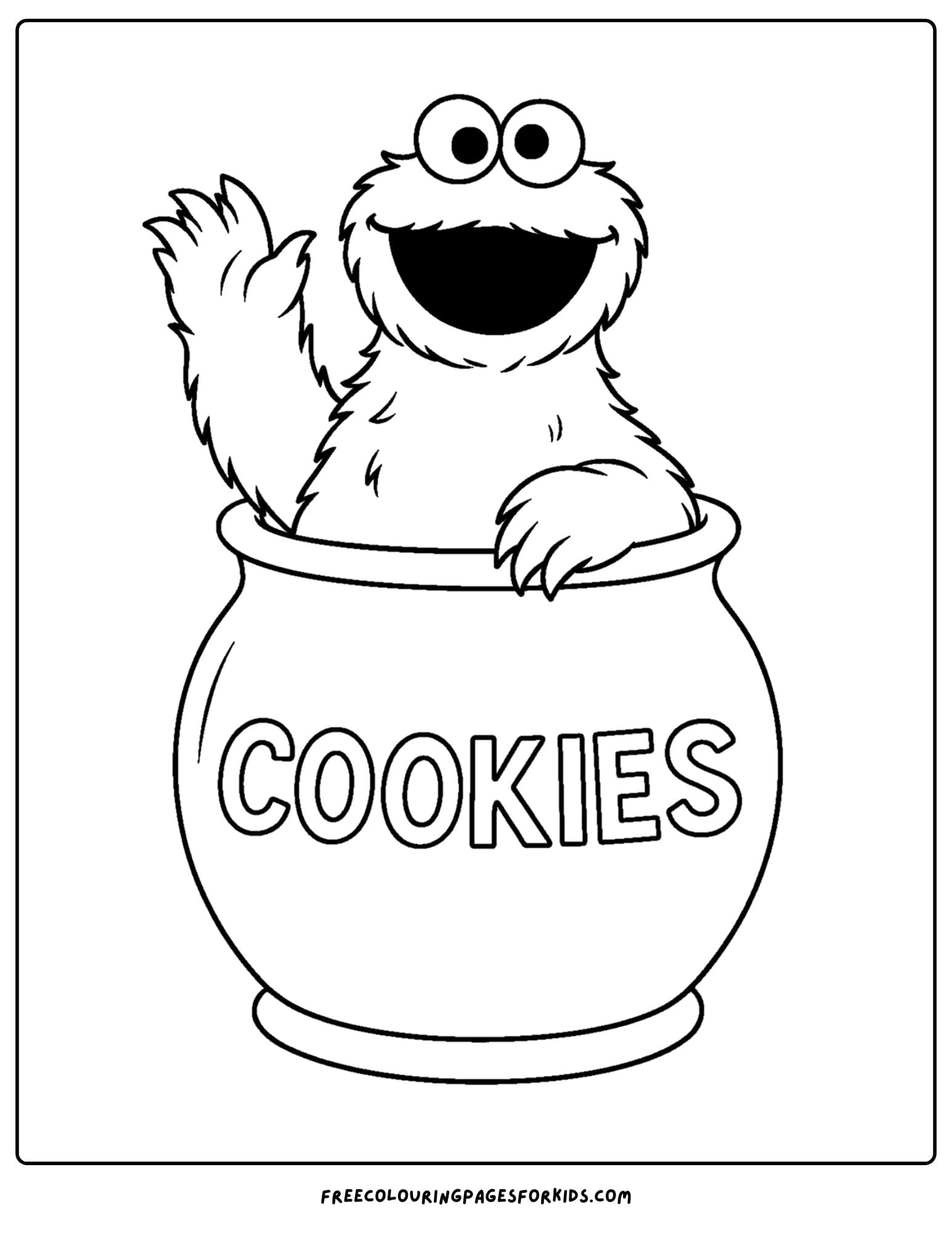 a cookie monster coloring page of cookie monster in a giant cookie jar