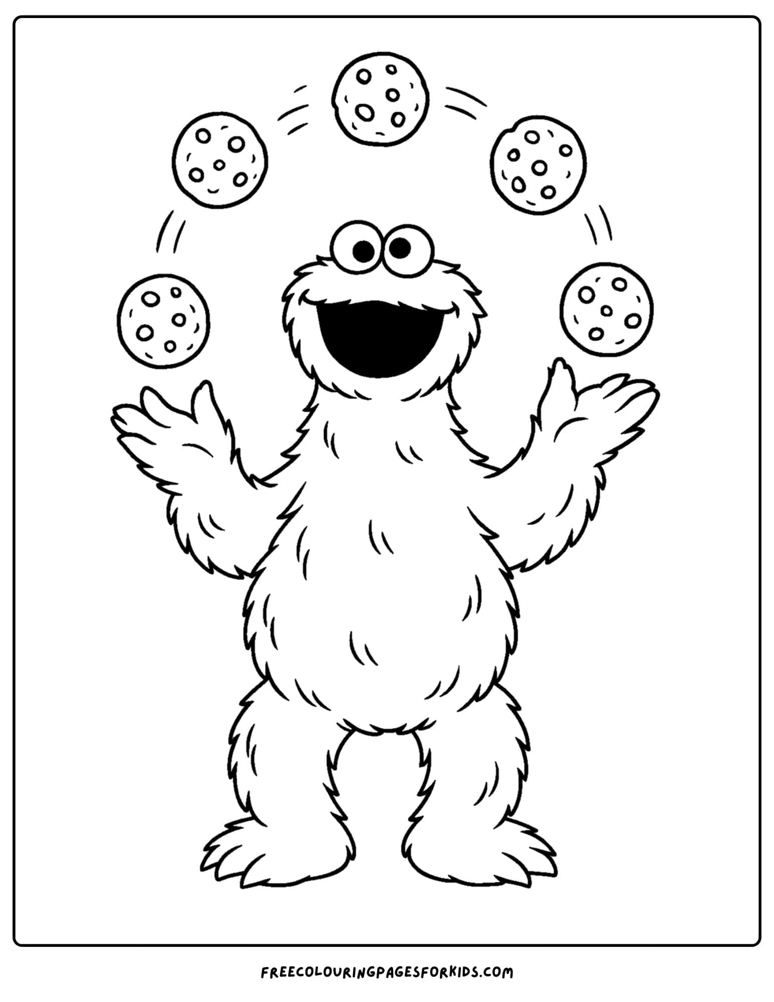a cookie monster coloring page of cookie monster juggling cookies