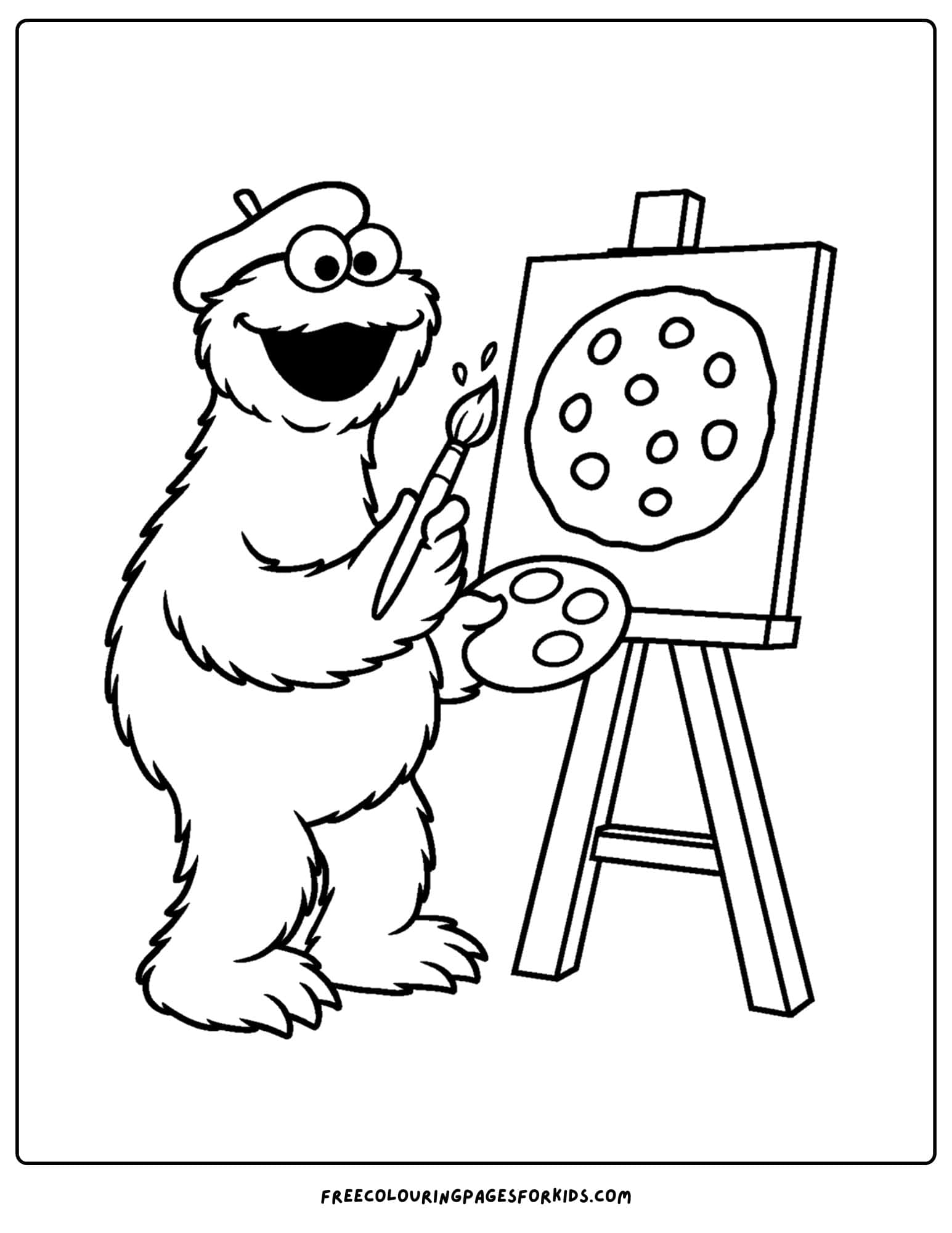 a cookie monster coloring page of cookie monster painting a cookie
