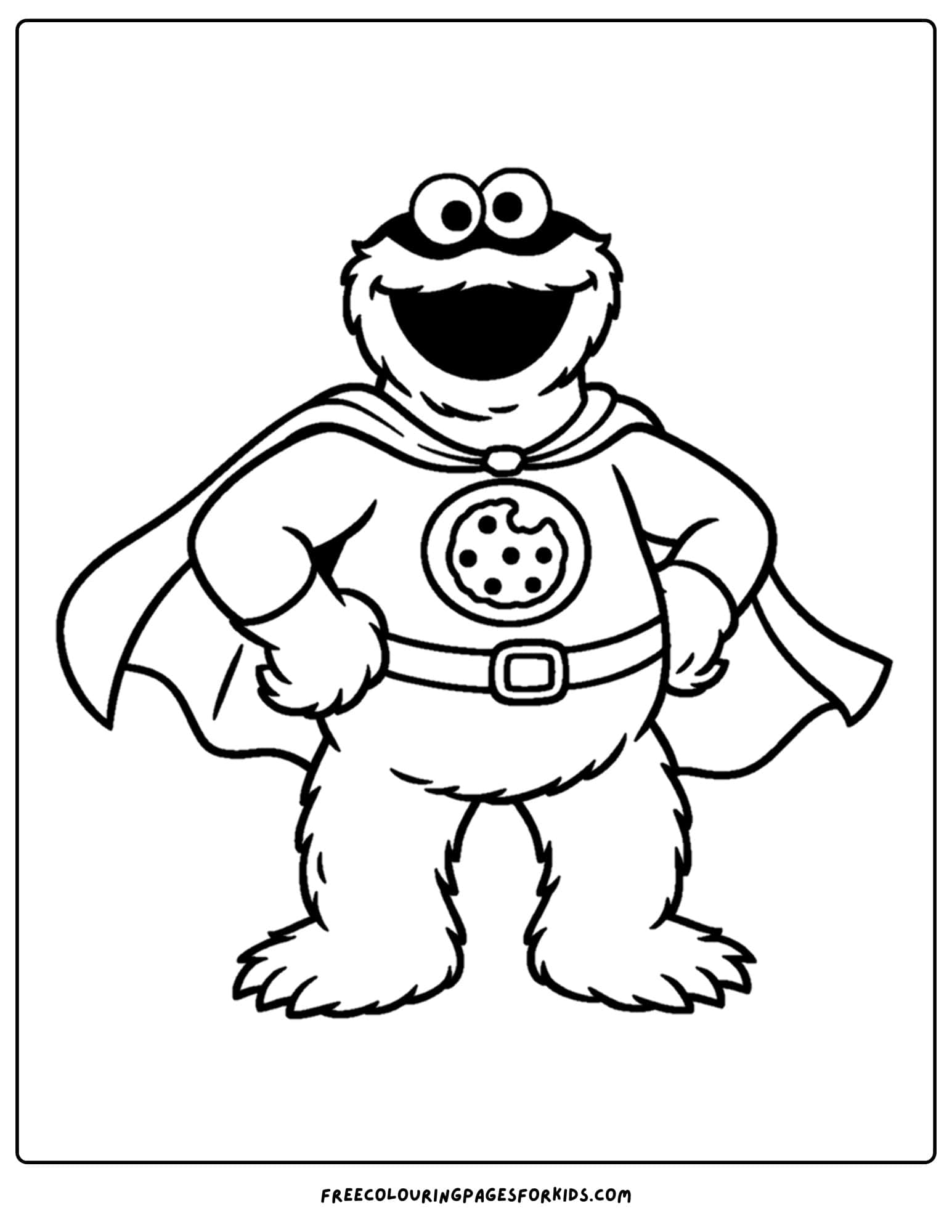 a cookie monster coloring page of as cookie monster dressed as a super hero