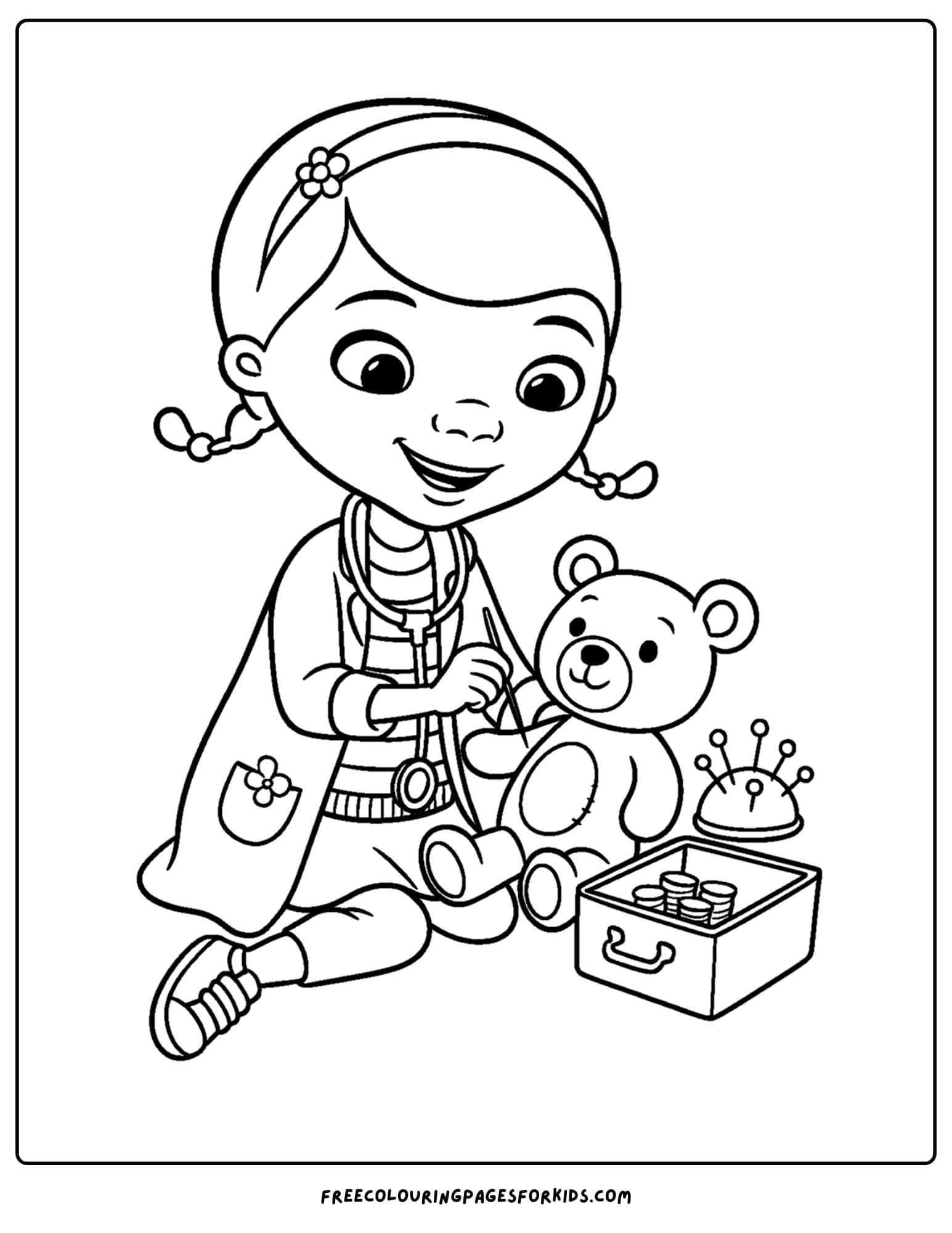 a doc mcstuffins coloring page checking teddy