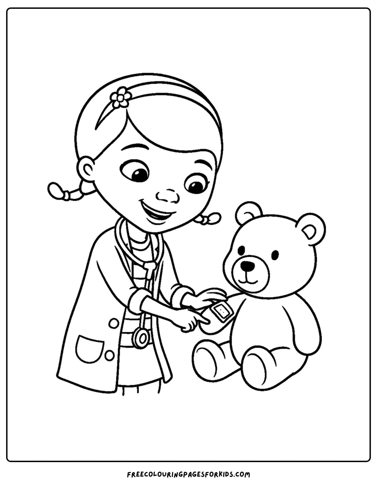a doc mcstuffins coloring page putting a plaster on teddy