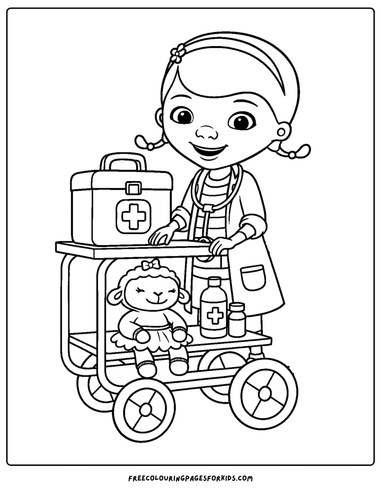 a doc mcstuffins coloring page checking lambie