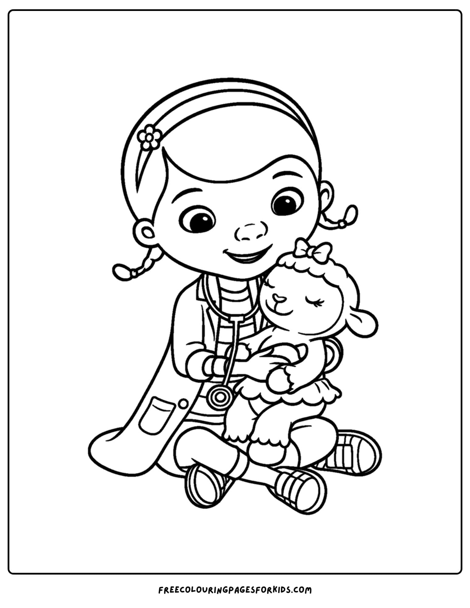 a doc mcstuffins coloring page hugging lambie