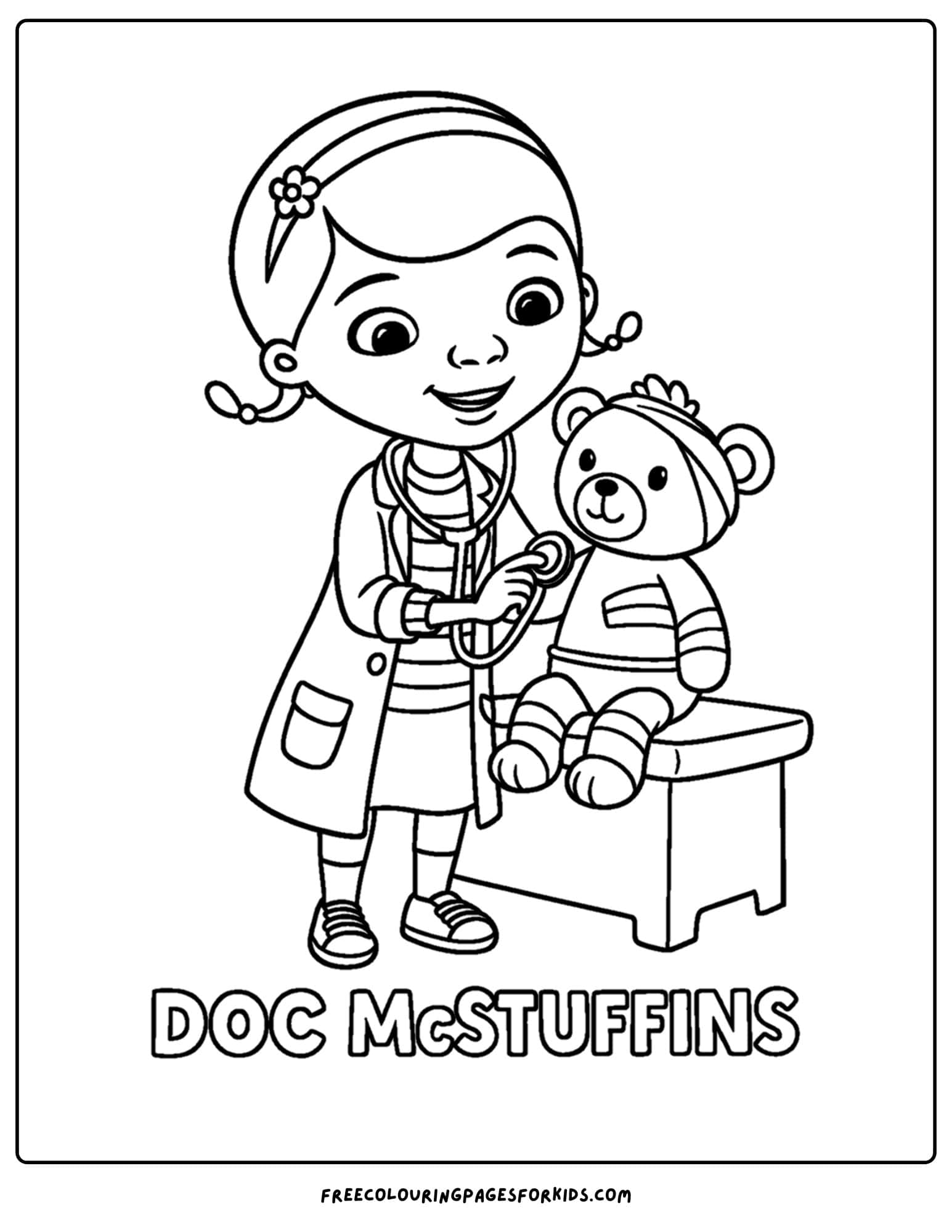 a doc mcstuffins coloring page of her bandaging teddy b
