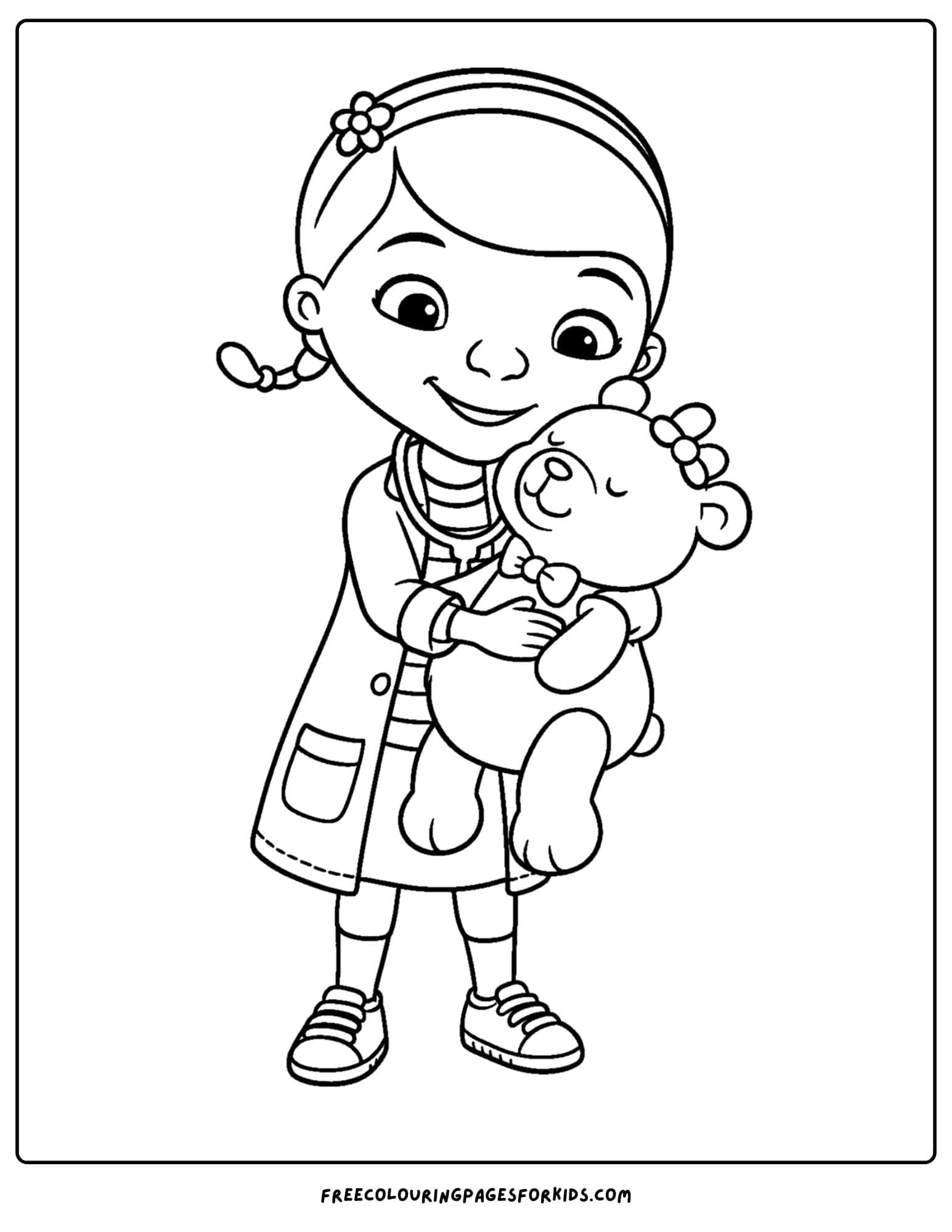 a doc mcstuffins coloring page of her cuddlng teddy b
