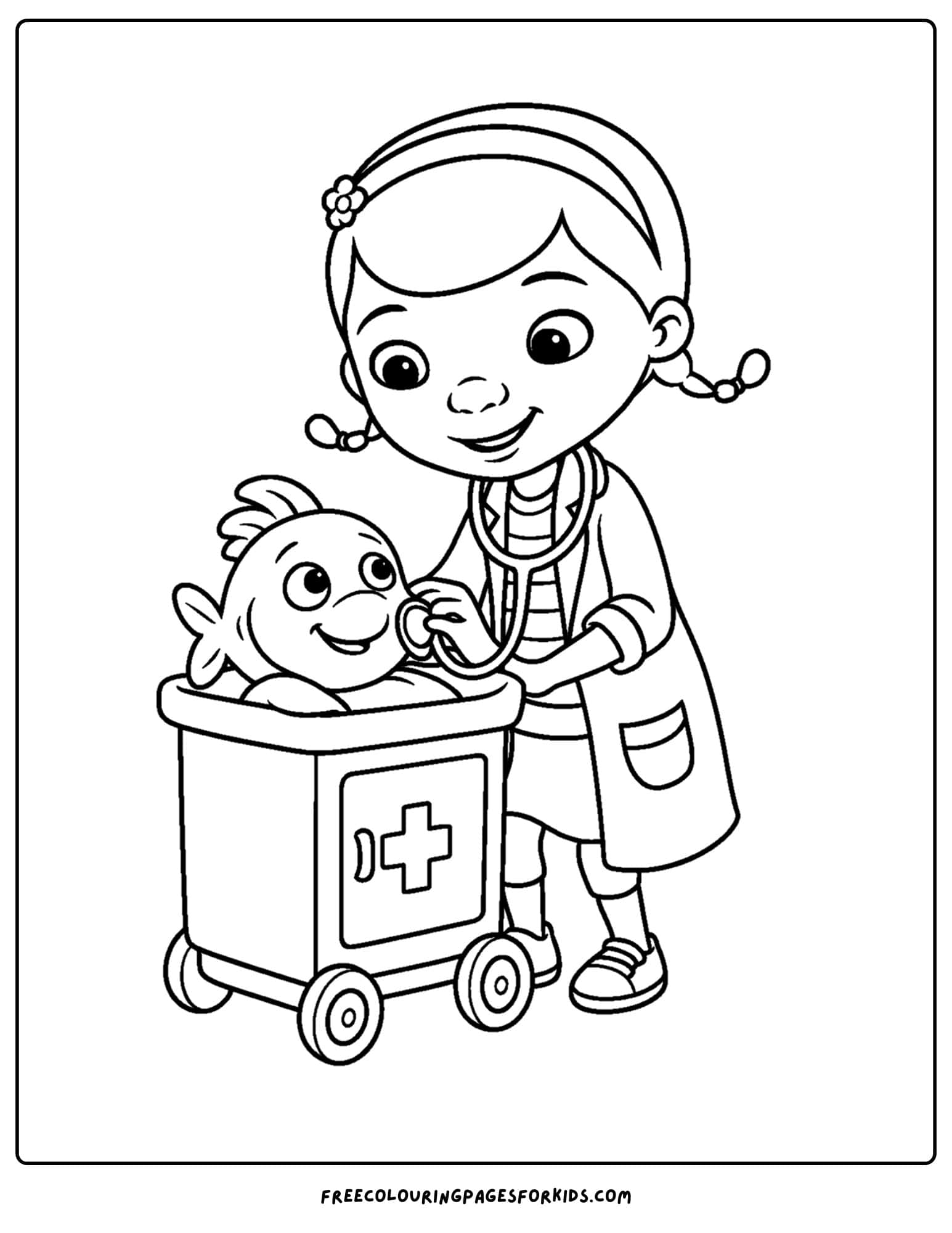 a doc mcstuffins coloring page of her treating squeakers