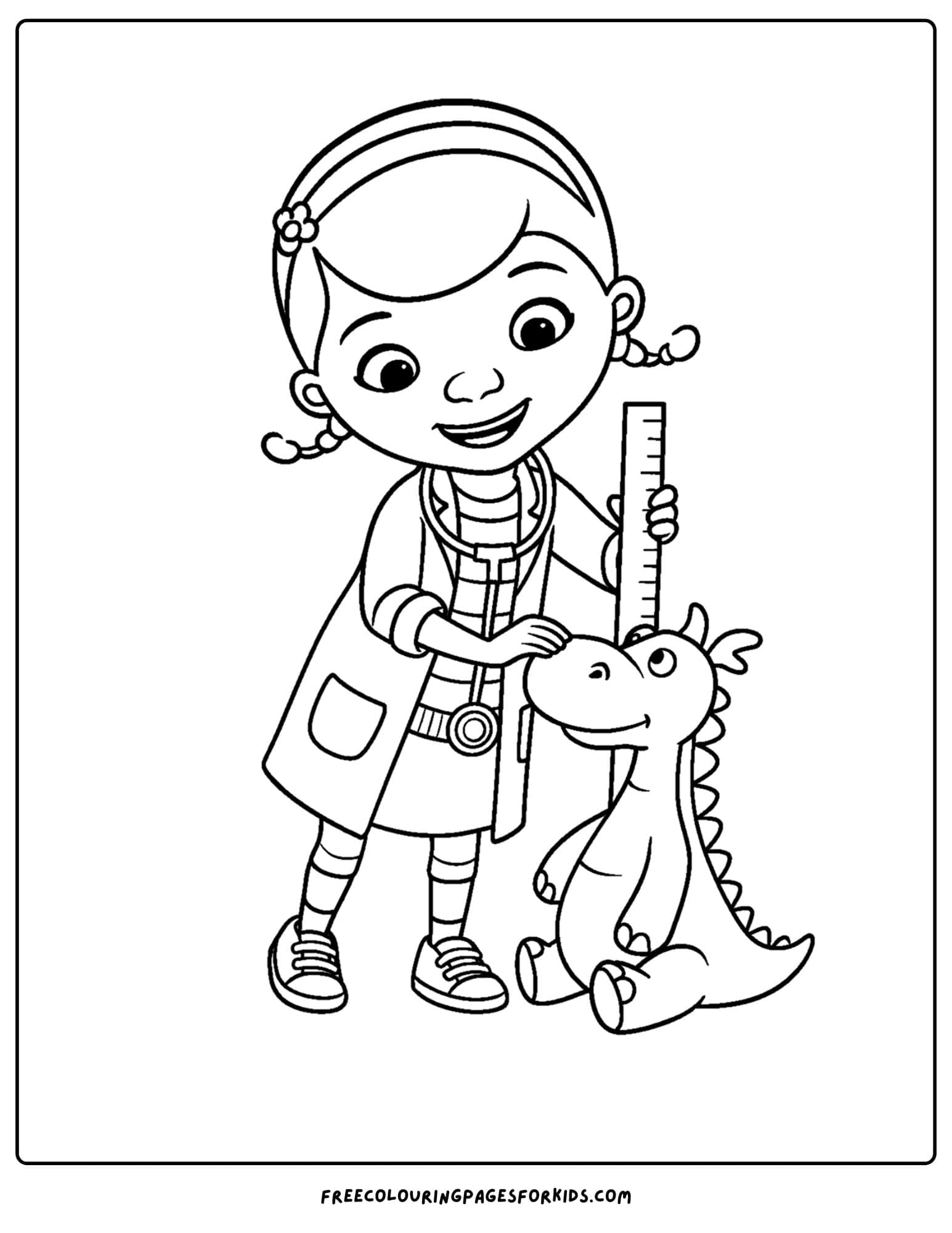 a doc mcstuffins coloring page of her measuring stuffy's height