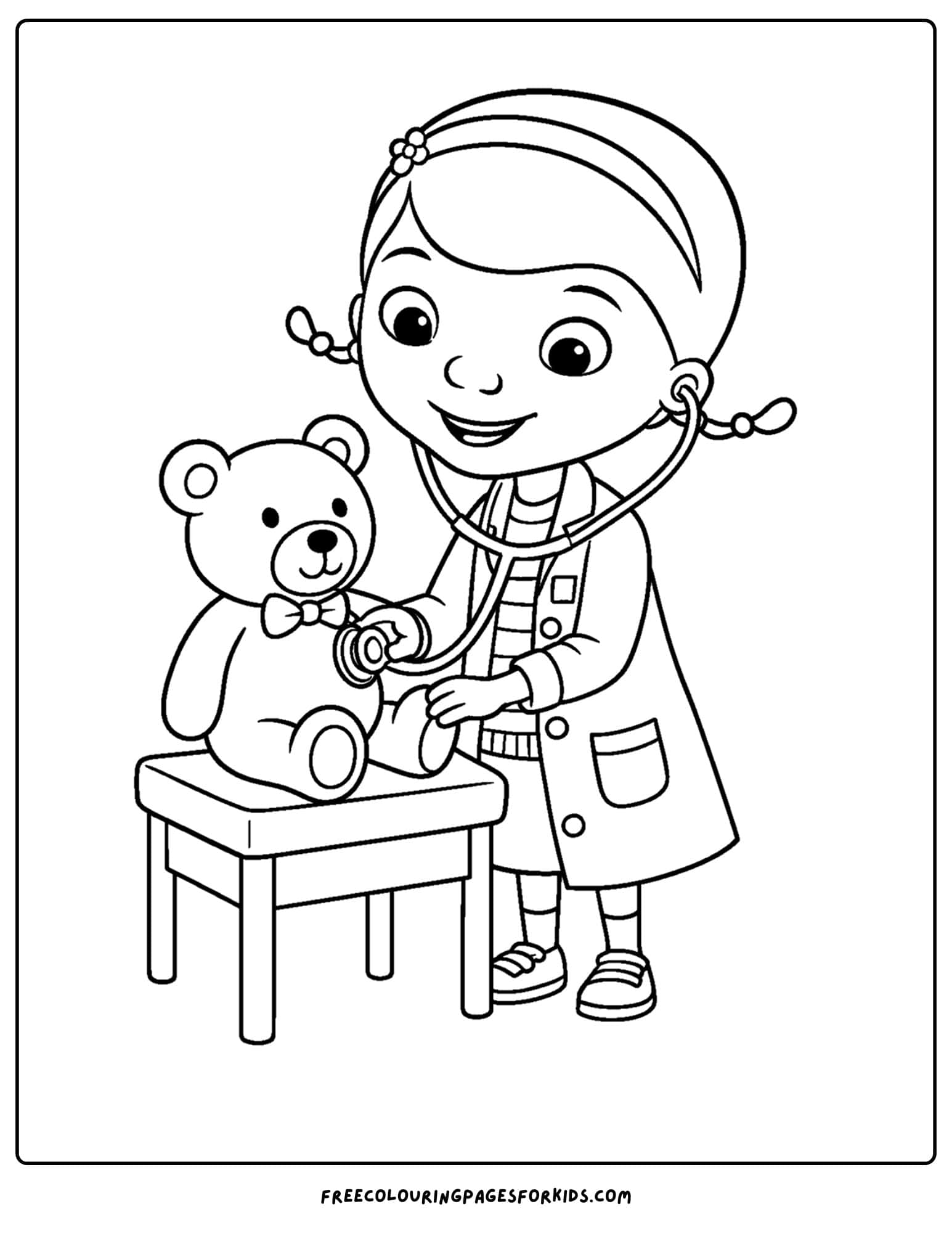 a doc mcstuffins coloring page of her treating teddy b