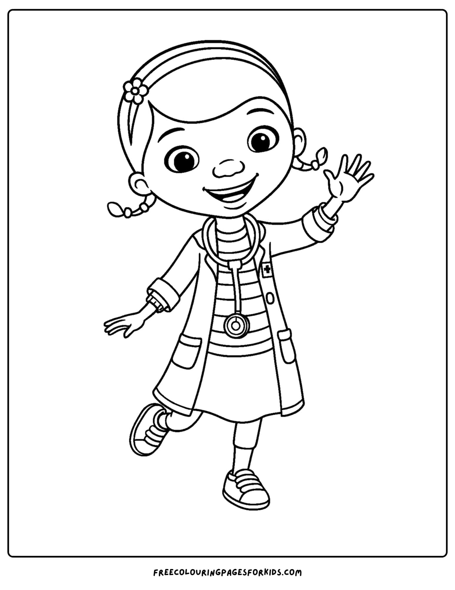a doc mcstuffins coloring page of her waving hello