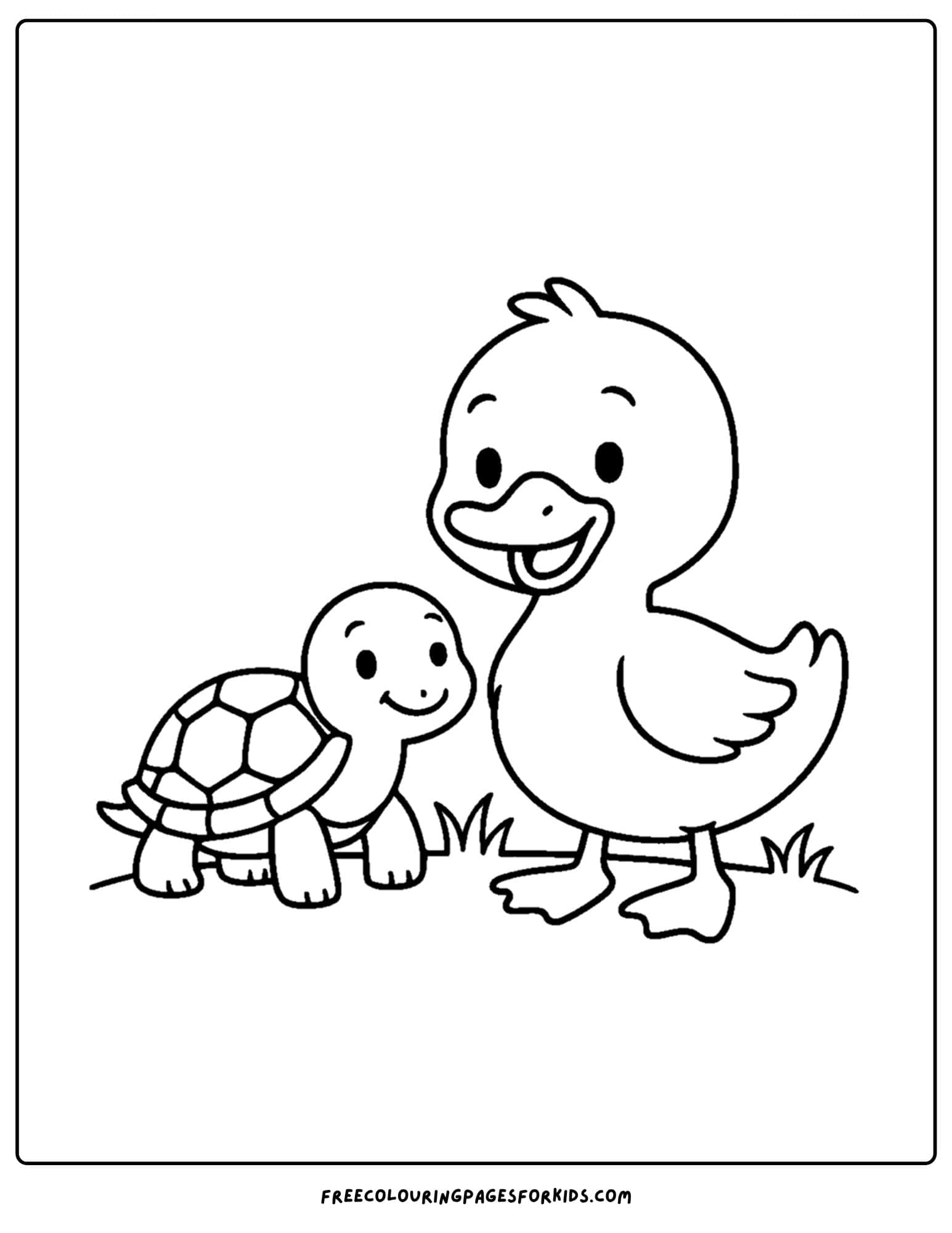 a coloring page of a duck and a turtle