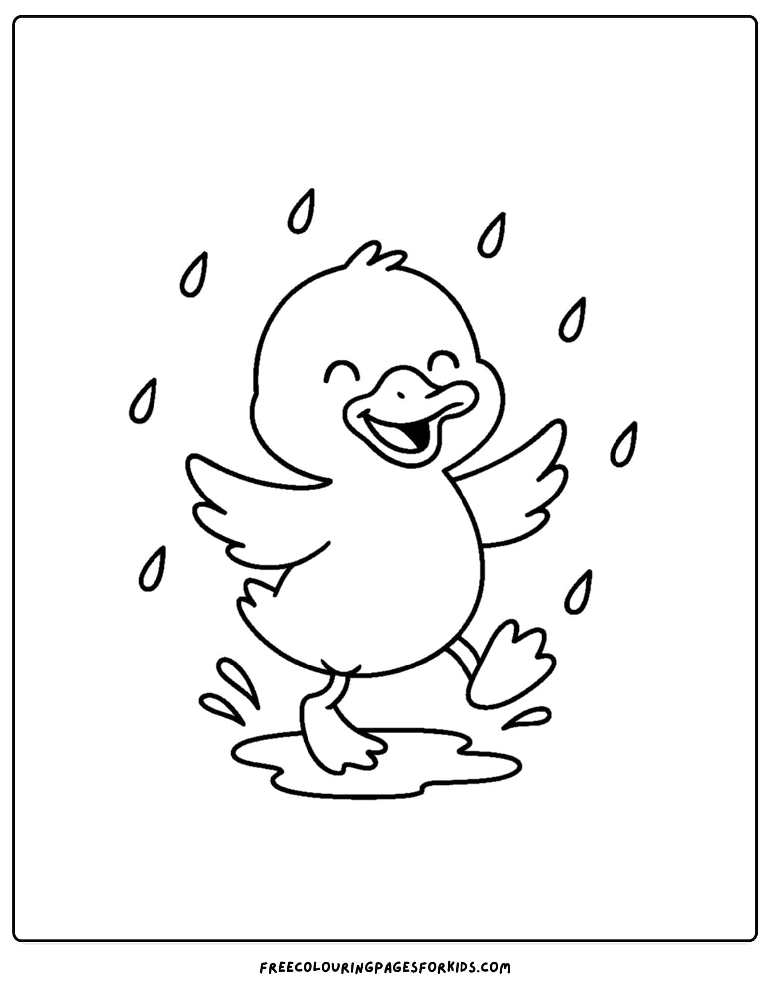 a coloring page of a duck dancing in the rain