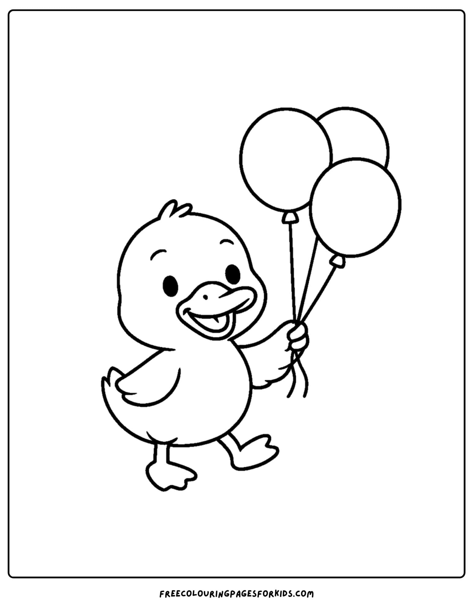 a coloring page of a duck holding some balloons