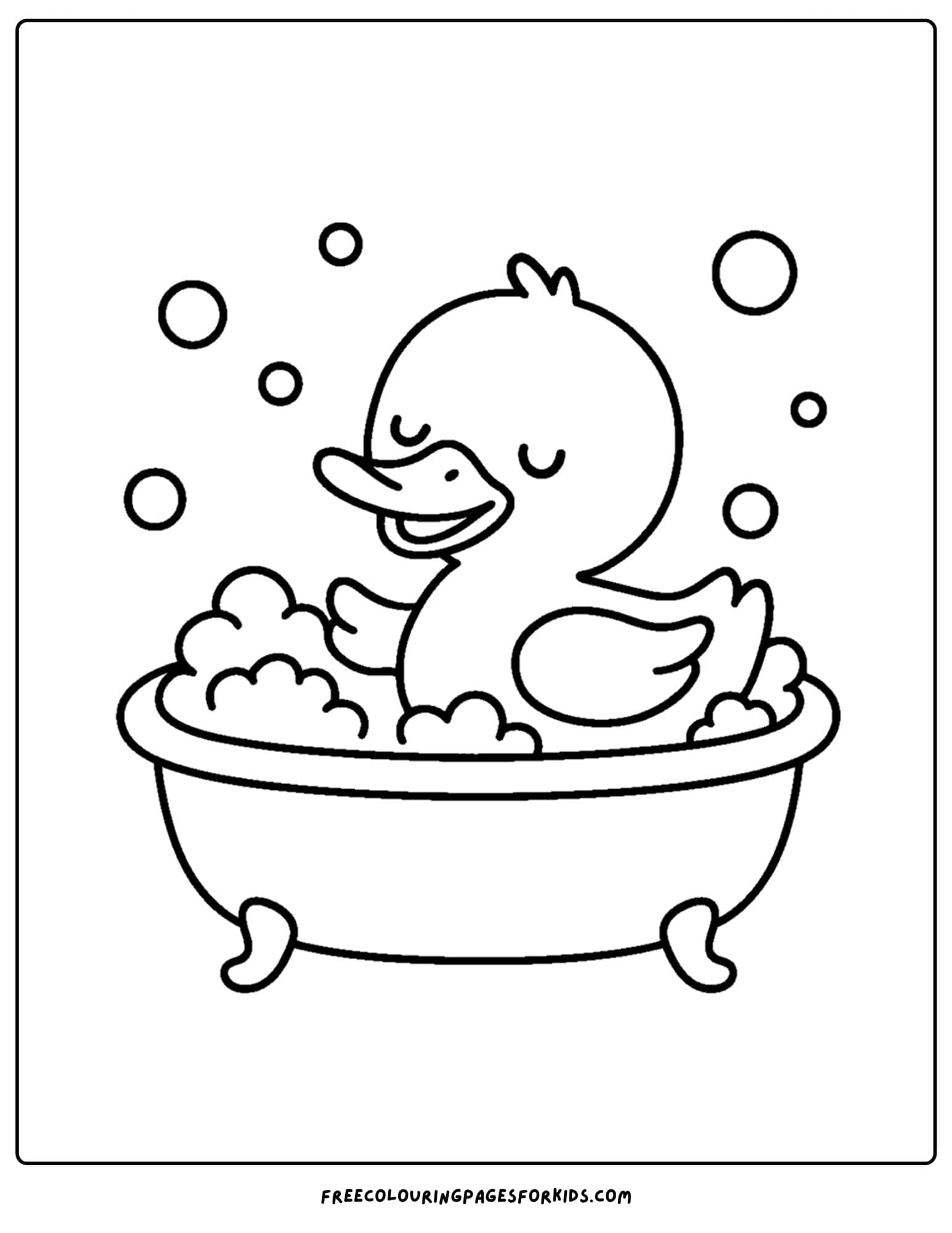 a coloring page of a duck taking a bubble bath