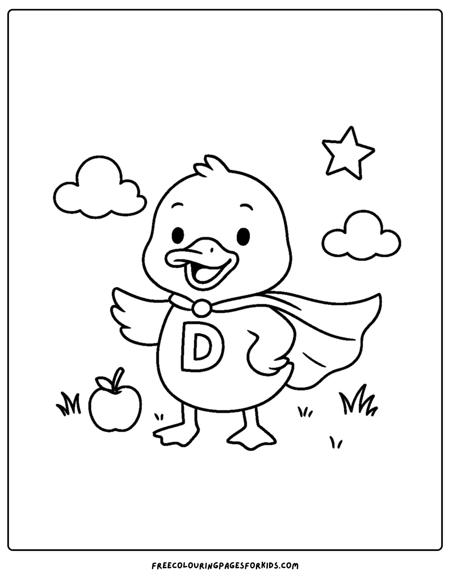 a coloring page of a duck dressed as a superhero
