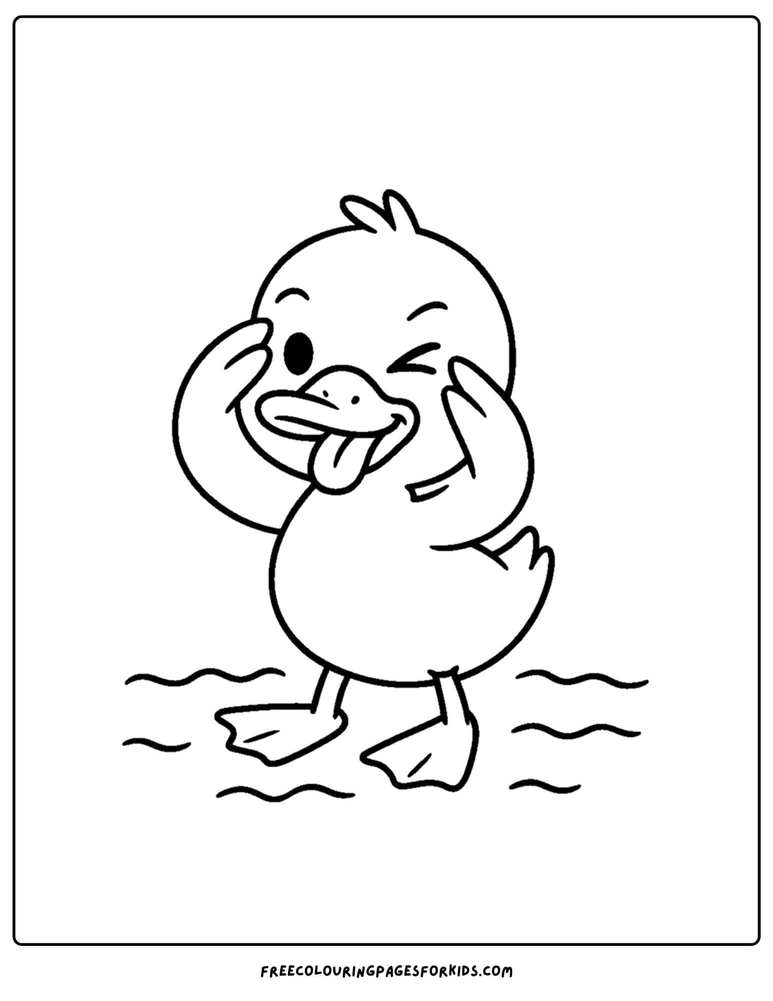 a coloring page of a duck making a silly face