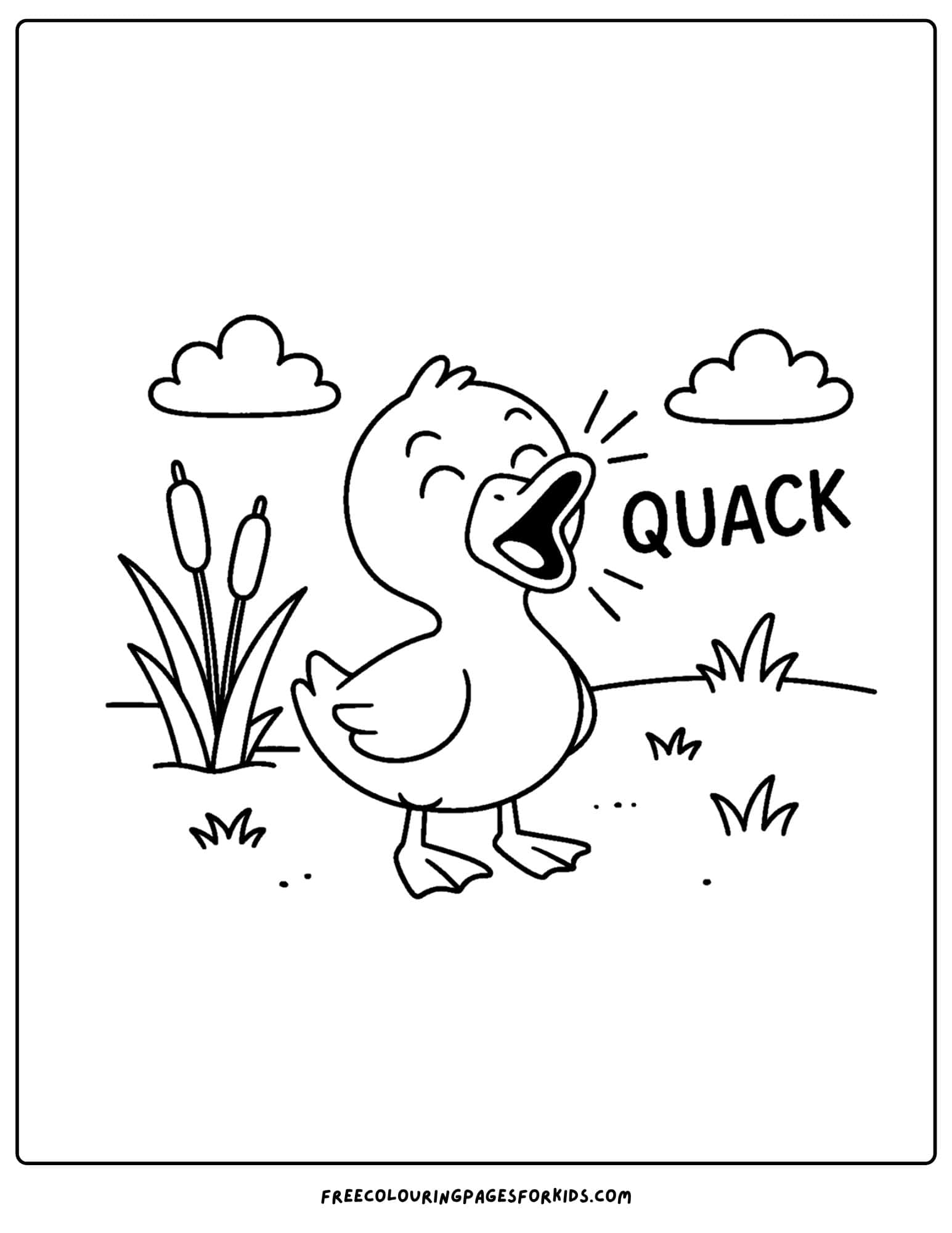 a coloring page of a duck going quack